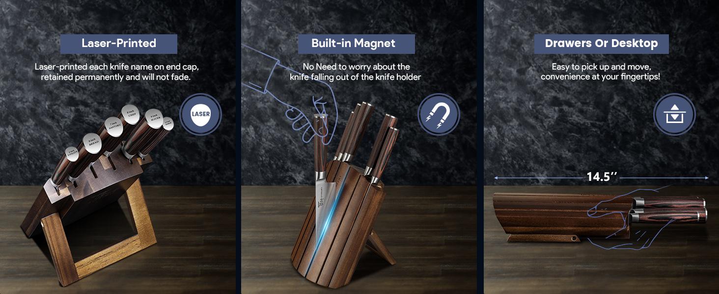 【DealsForYouDays】 SYOKAMI Knife Set 7 Piece Japanese Style Kitchen Knife Set With Foldable Magnetic Acacia Wood Block Sharp High Carbon Stainless Steel Knives Set for Kitchen with Anti-slip Ergonomic Handle, Mother's Day Gift Cutting
