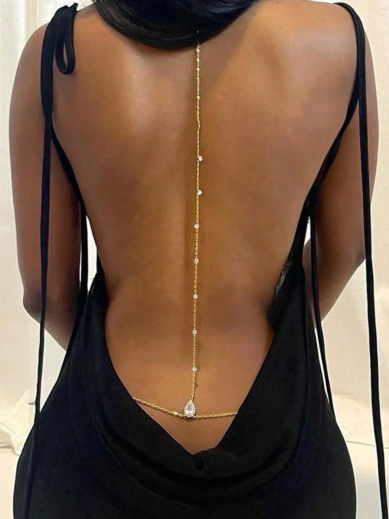 Bridal backless rhinestone teardrop body chain (waist/belly necklace)—suitable for women, moms, and girlfriends; a summer beach body accessory, Body Jewelry