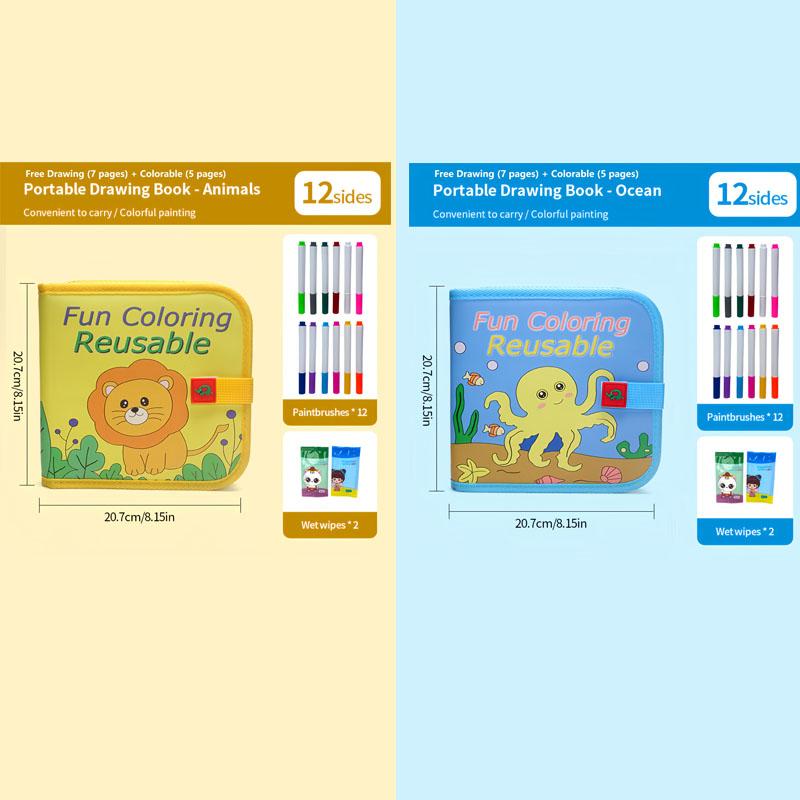 2026 Kids Erasable Drawing Set, Waterproof Magic Book with Watercolor Pens, Creative Dinosaur Bird Bear Writing Painting Kit, Boys Girls Gift