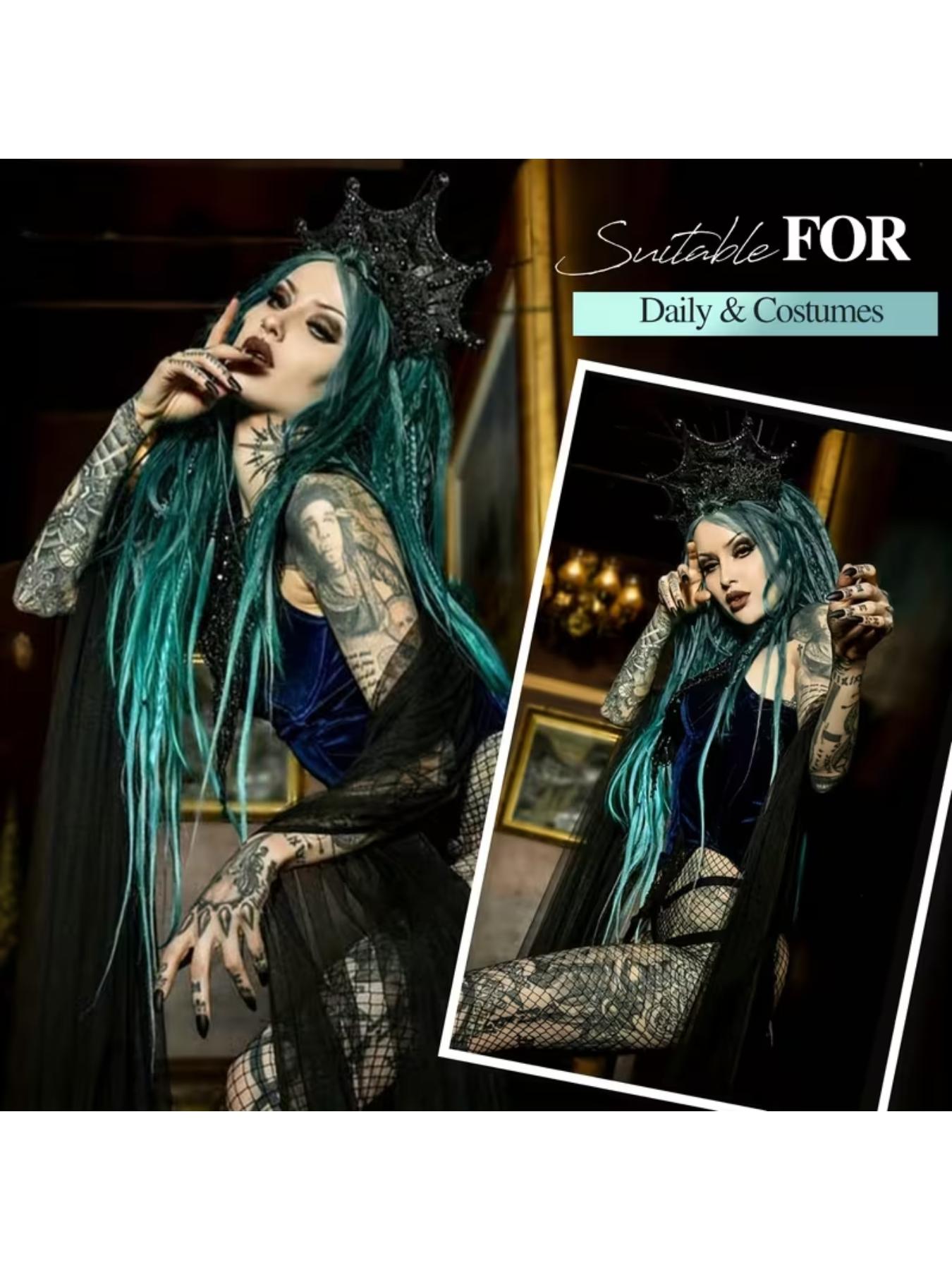 50-Pack Devil Green Double Tail Dreadlocks - Straight Synthetic Hair for Full Head Extensions, Synthetic Hair Braids, Soft & Non-Tangling, Perfect for Daily Wear & Parties, Party Hair Accessory, Easy Maintenance Hairpiece