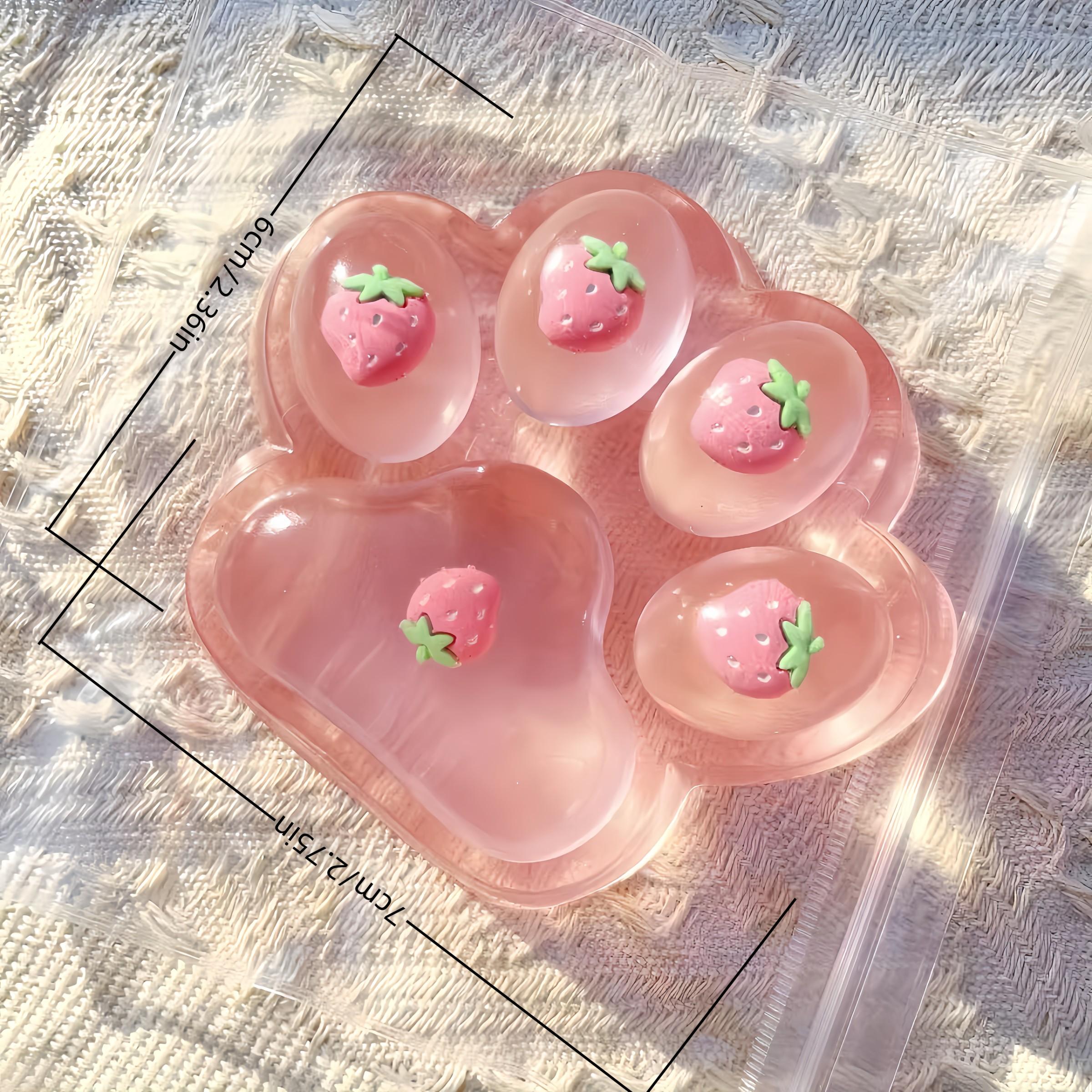 Cute Cat Paw Stress Relief Toy, Transparent Glitter Strawberry Finger Toy, Soft Slow Rebound Squeeze Toy, Anxiety Relief, Birthday Gift, Party Favor, Desk Decor