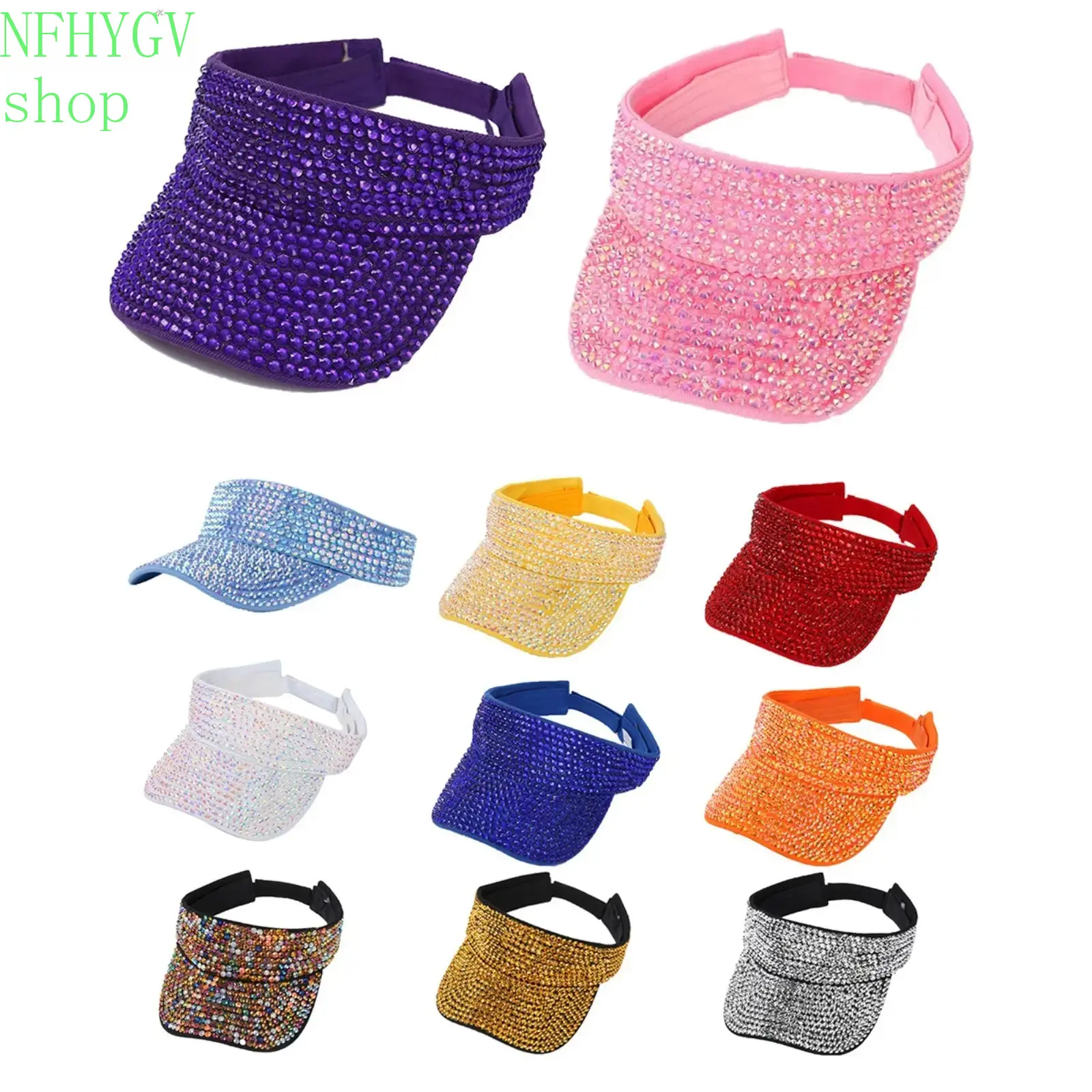 Unisex Rhinestone Open‑Top Sports Sun Visor, Adjustable One‑Size UV Protection Cap, Stylish Outdoor Headwear for Casual Wear And Back‑To‑School Occasions