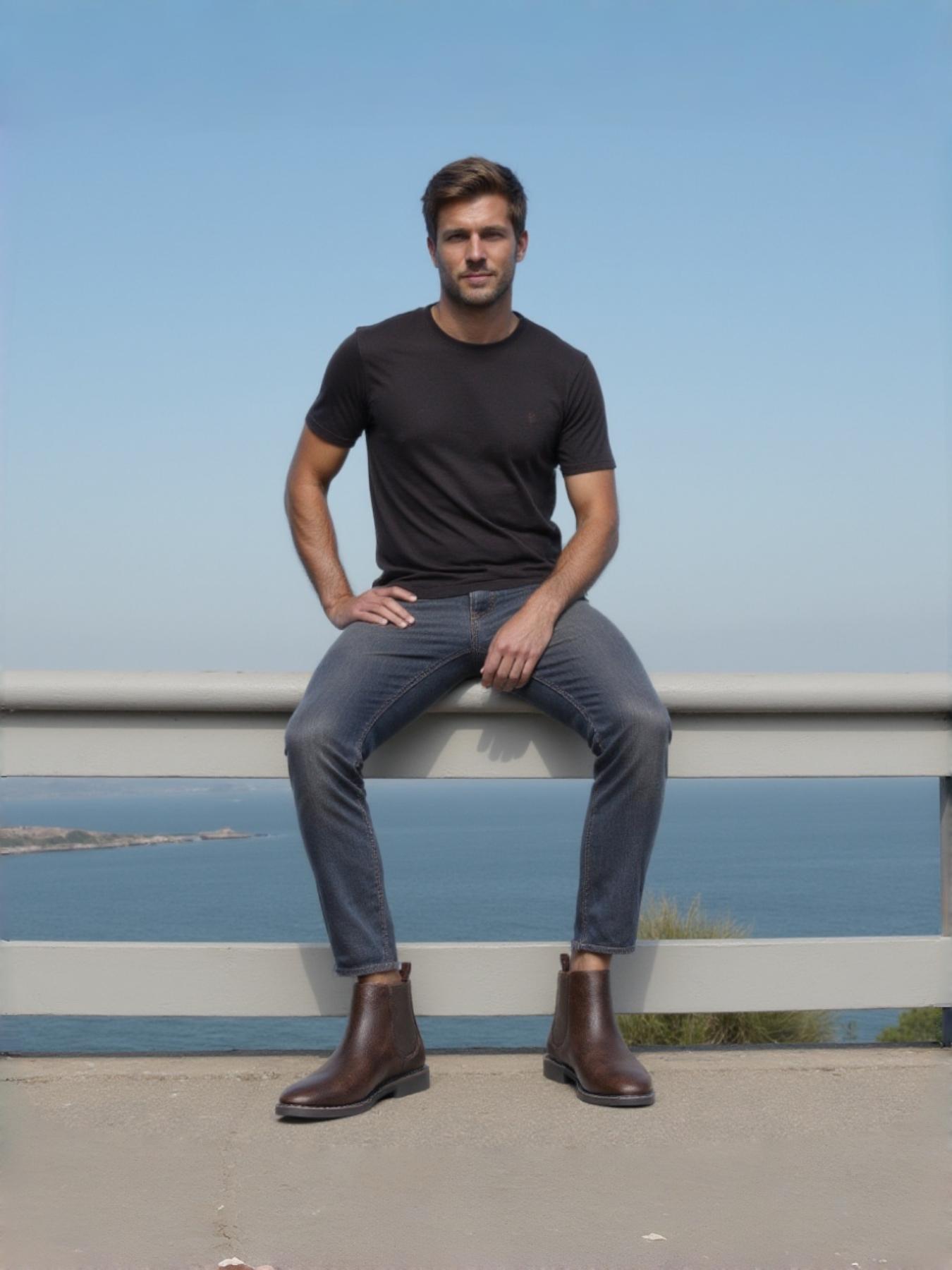 PU Leather Chelsea Boots, Vintage Simple Style, Stitched Elastic Fabric, Thick Rubber Sole Support, Natural Texture, Urban Youth Casual Walking Shoes