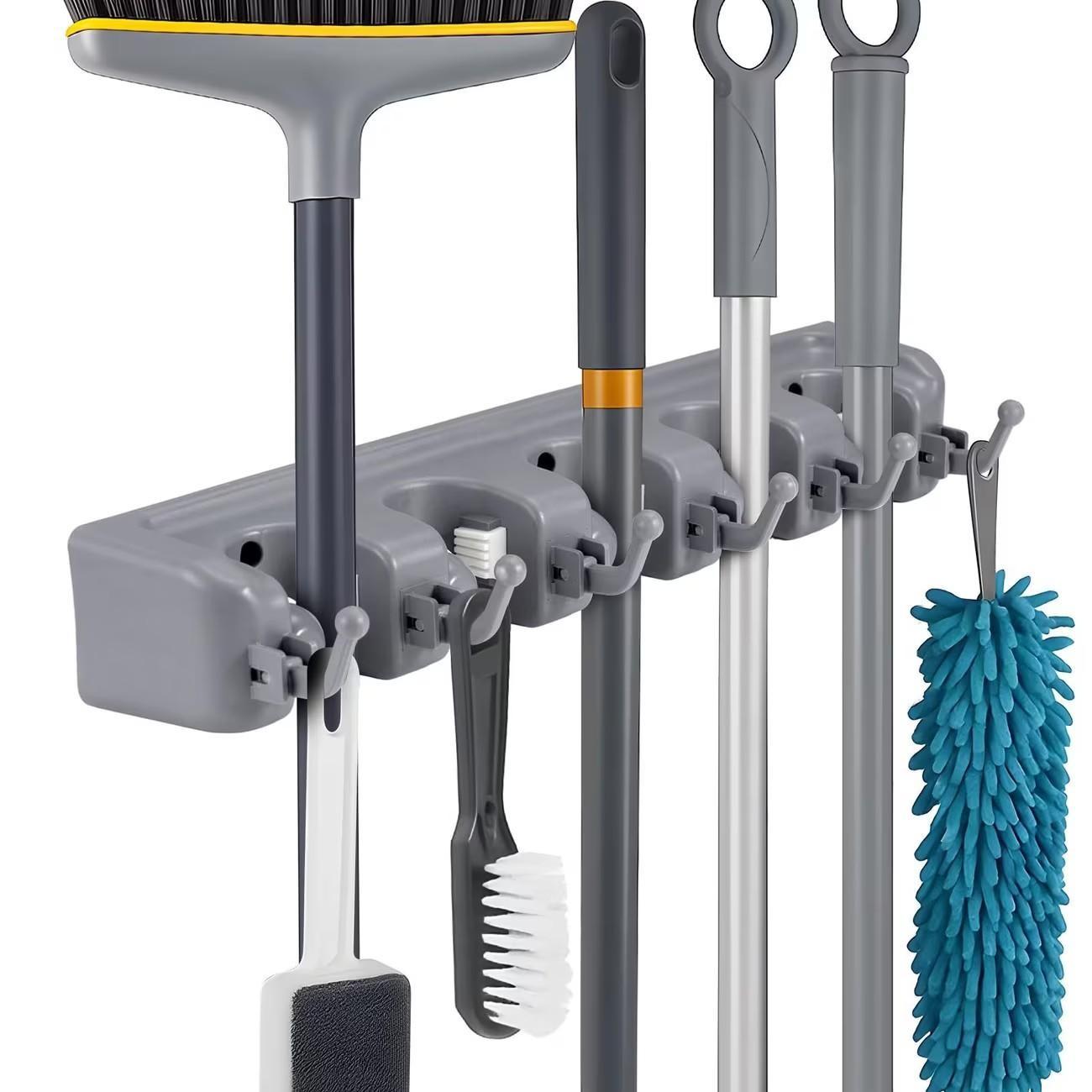Wall Mounted Storage Rack, Multifunctional Storage Rack with 5 Slots & 6 Hooks, Space Saving Storage Organizer for Bathroom, Kitchen, Laundry Room Bathroom Organizers, Bathroom Organizing Accessories
