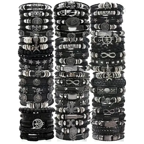 Punk Look PU Synthetic Leather Bracelets for Men - 10/20/30 Pcs Gothic Mix Pack, Unique Gifts for Man, Funky Accessories for Holiday Wear, Funky Unique Accessories, Pu Leather