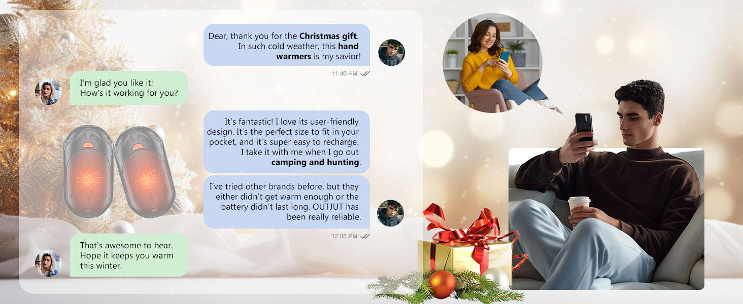 OUTJUT Hand Warmers Rechargeable 2 Pack, 6000mAh Rechargeable Hand Warmer, 20Hrs Long Heating Electric Hand Warmer, Portable Pocket Heater, Gifts for Christmas, Golf, Camping, Hunting