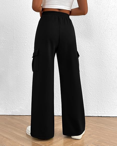 Plus Size Fleece-Lined Sweatpants for Women – High Waist Wide Leg Joggers with Pockets, Cozy Lounge Pants for Fall & Winter