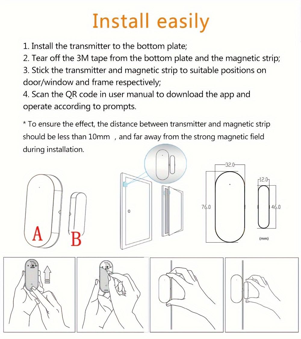 Tuya WiFi Window Door Sensor Wireless Door Detector Alarms Smart Life APP Remote Control Work with Alexa Google Home Smart Home Waterproof Motion Detection