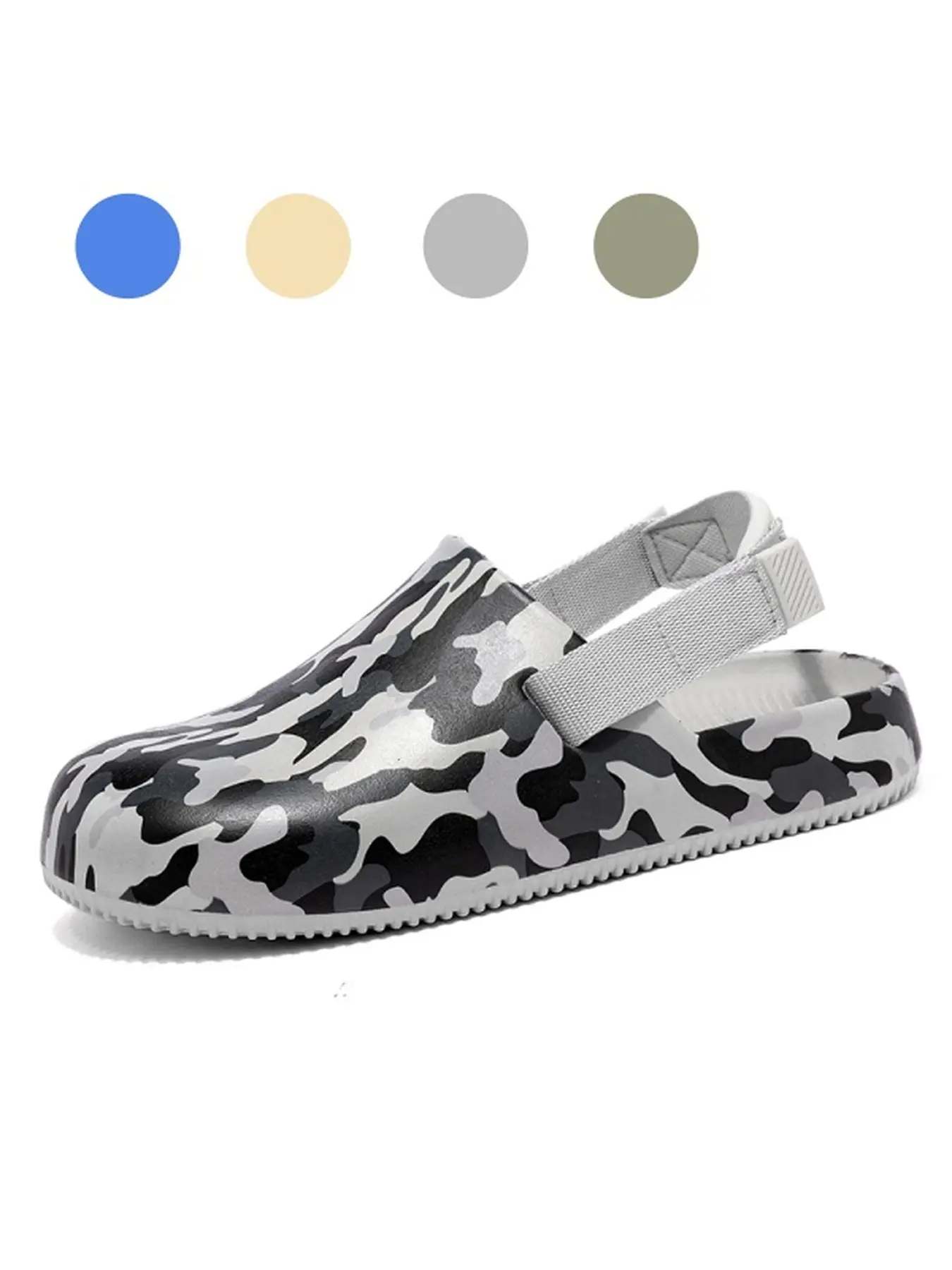 Women's Camo Camouflage Clogs Sandals Perforated EVA Slip On Shoes Adjustable Heel Strap Footwear for Vacation
