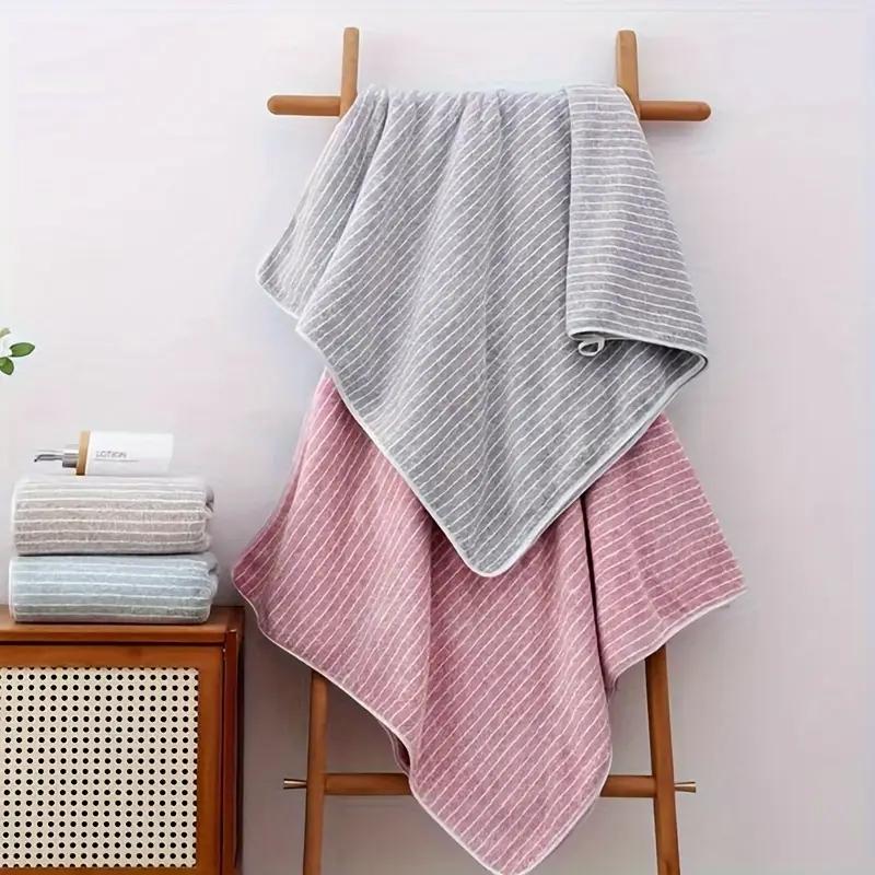 3-Piece Bathroom Towel Set with Striped Pattern - 1 Bath Towel + 1 Hand Towel + 1 Washcloth, Soft Absorbent Fabric for Family Daily Use & Guest Room, Premium Bath Towels, Water Absorbent Towel