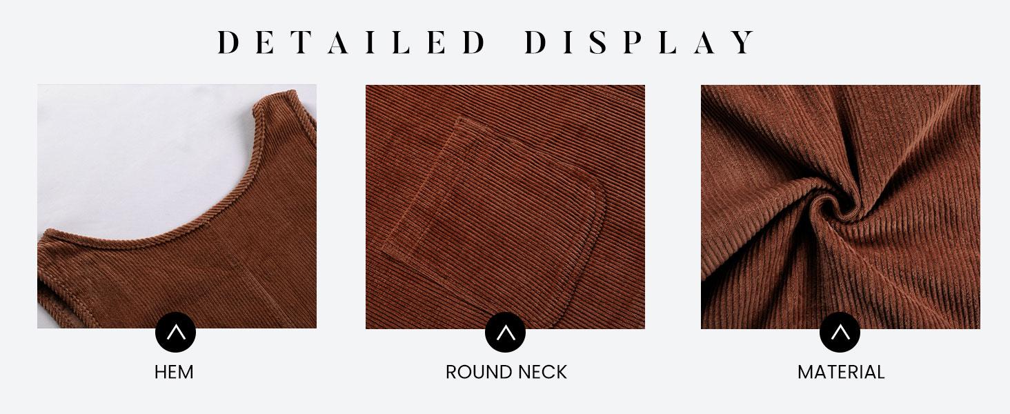 Ommig Women's Corduroy Overall Dress Round Neck A Line Skirtall Jumper Mini Dress Pinafore with Pockets ValentinesDay Outfit Ommig Women's Corduroy Overall Dress Round Neck A Line Skirtall Jumper Mini Dress Pinafore with Pockets ValentinesDay Outfit