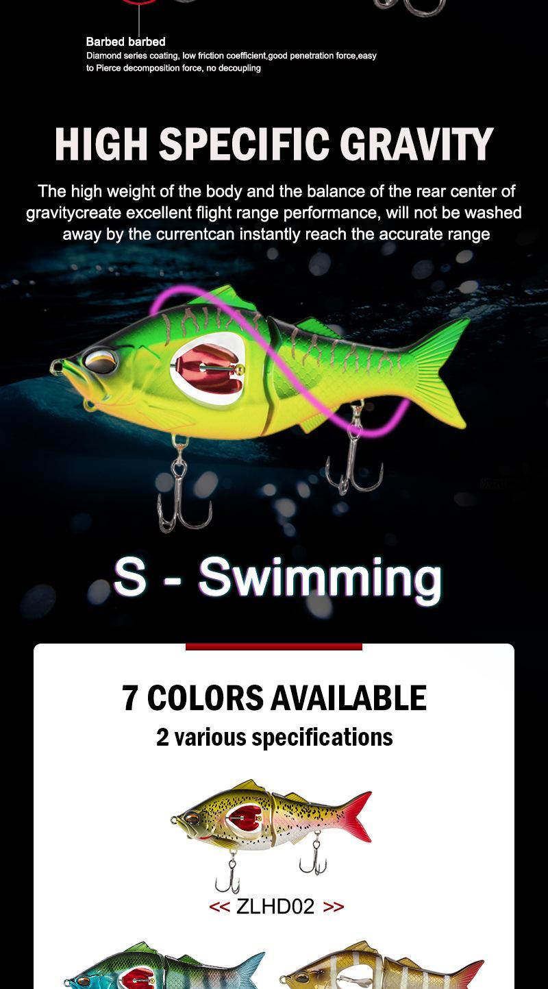 New Multi-Jointed Sinking Lure — A Realistic, Segmented Swimbait. Equipped with razor-sharp hooks, this lure is suitable for both freshwater and saltwater environments, specifically designed to target species such as bass and pike. An essential accessory