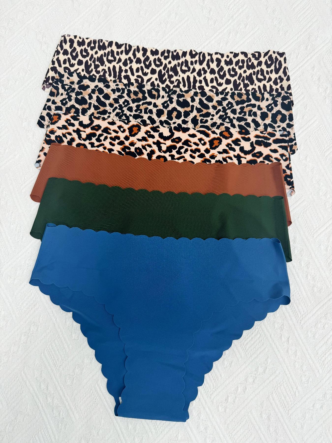 Women's Plain/Leopard Print Scallop Trim Knicker, Soft Comfy Breathable Drop Waist Panty for Daily Wear, Ladies Underwear for All Seasons, Lingerie