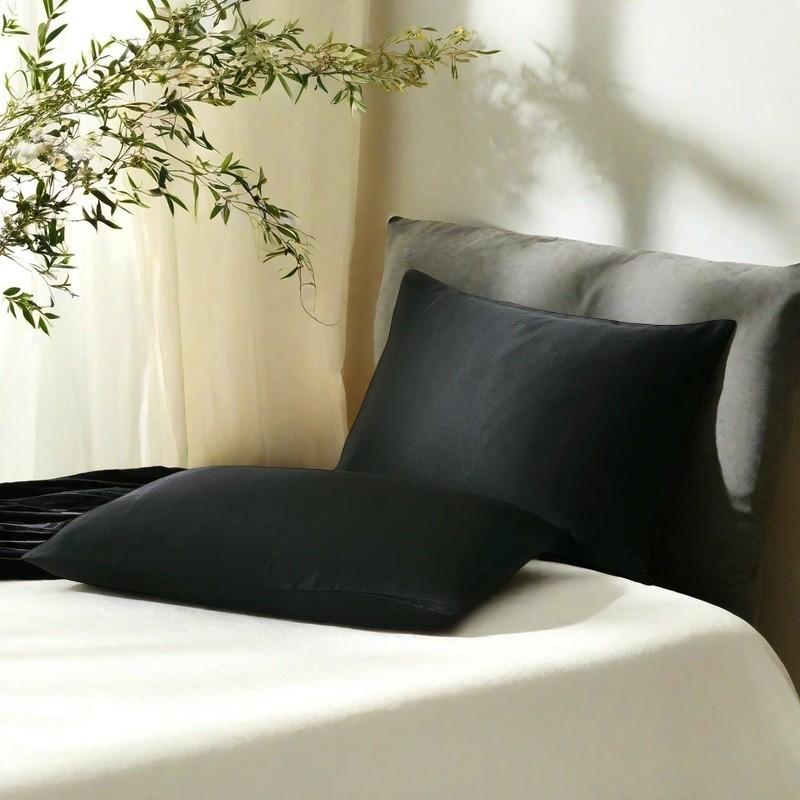 2-Piece Set of Solid Black Satin Pillowcases, Skin-Friendly and Breathable Pillowcases (Unfilled), Soft and Comfortable Home, Bedroom, and Dorm Bedding Accessories, Cool and Smooth to the Touch, Keep Your Bedroom Cool, Bedroom Decor, Silky Satin Bedding