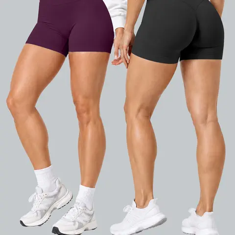 High Waisted Seamless Biker Shorts 2-Pack Tummy Control Gym Workout Running Athletic Yoga Shorts Non-See-Through