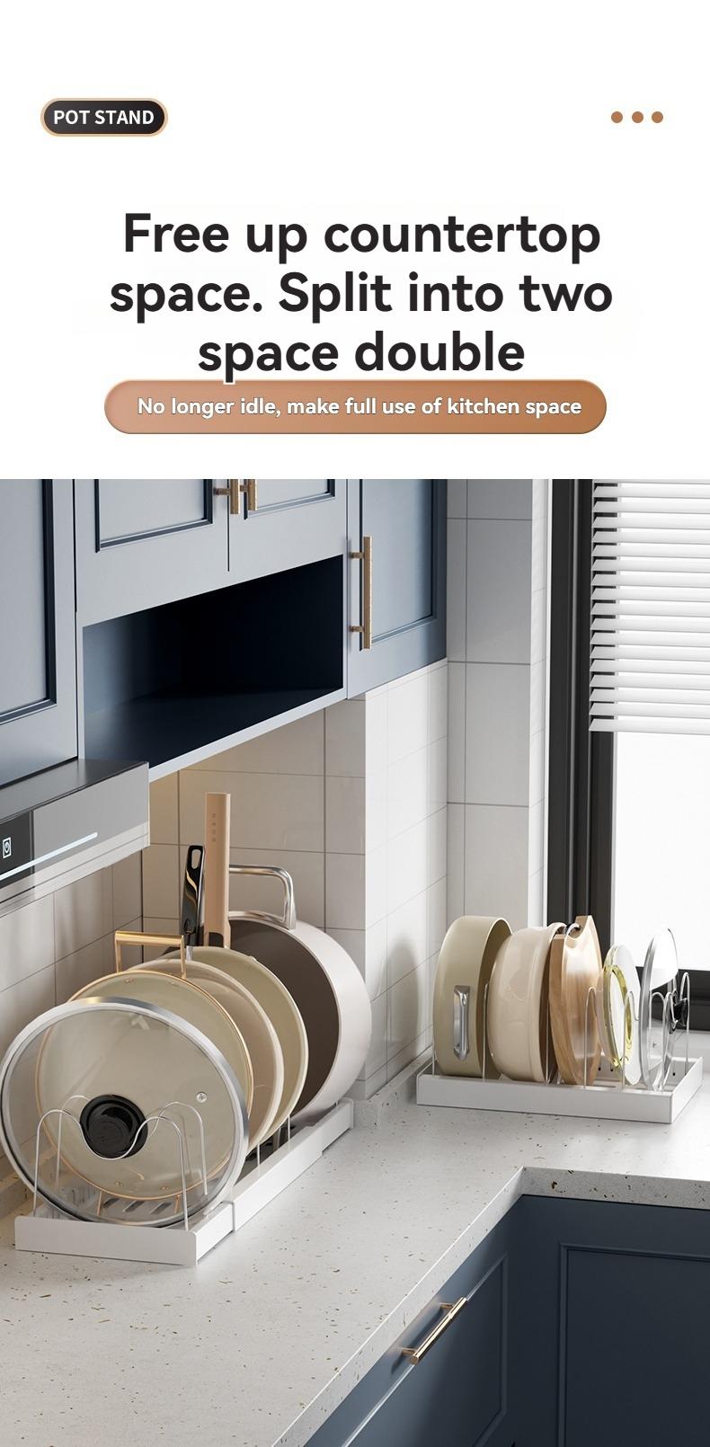 Kitchen Storage Rack Stainless Steel Pot Bowl Dish Organizer, Detachable Kitchen Shelf, Durable & Space-Saving Design