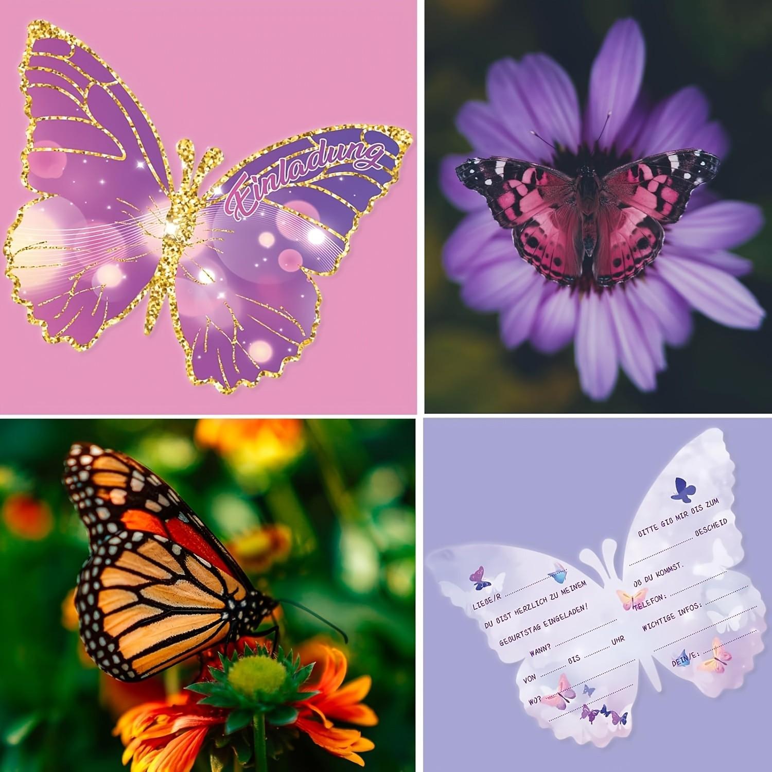 12 Birthday Invitations for Kids Party, Butterfly Design Cards, Perfect for Boys & Girls, Size 12x10cm, Ideal for Children Birthdays