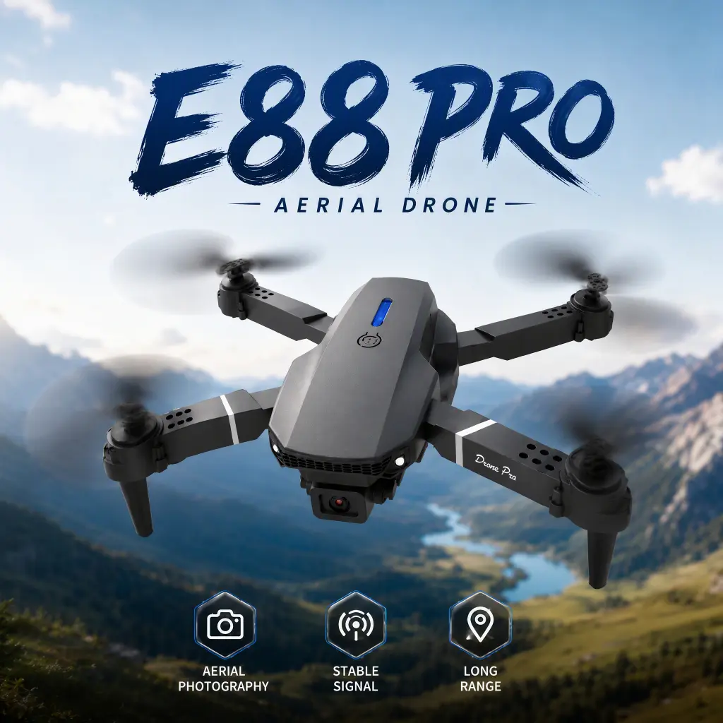 E88Pro RC Quadcopter Toy, 2 Rechargeable Batteries for Outdoor Recreational Flying