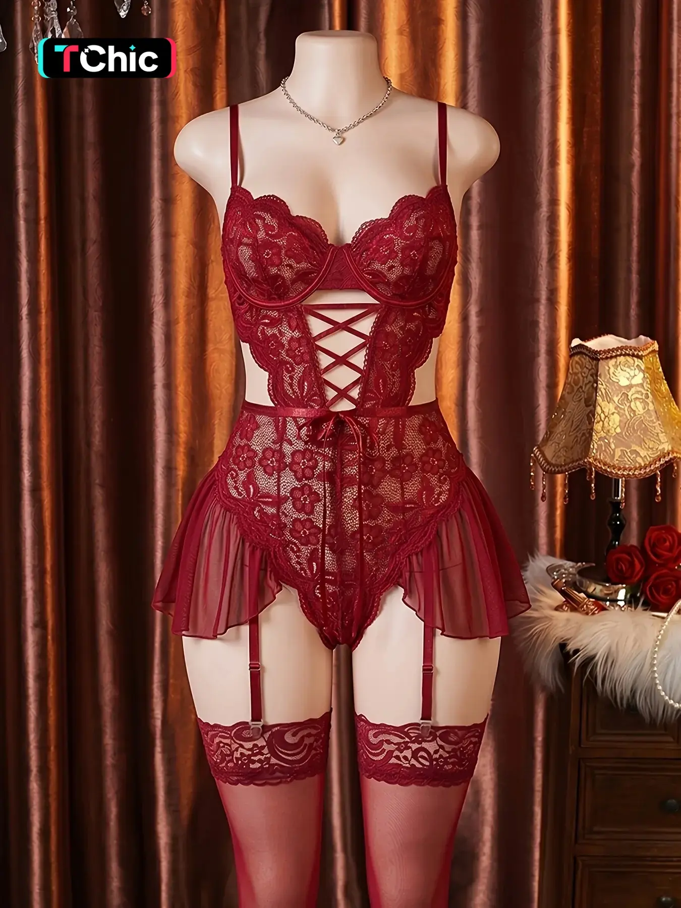 women lace bodysuit set, 3pcs bride lingerie set with garter belts and stockings, sexy ladies nightwear, private party costume, valentine gift, girls night outfit, gift for boyfriend, intimate outfit