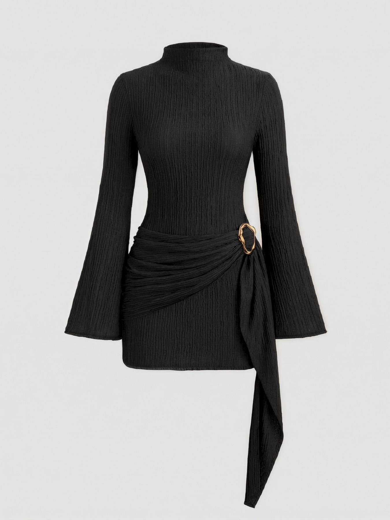 Elegant Bodycon Dress with Flared Sleeves, Long Sleeve, Slim-Fitting Waist Design, Perfect for Casual & Formal Wear, Women's Fashion Clothing