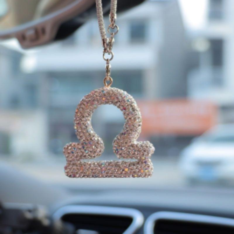 Blingbling Zodiac Car Mirror Charm, Unique Personality Rearview Mirror Pendant, Elegant Girls' Car Accessory, Stylish Dashboard Decoration
