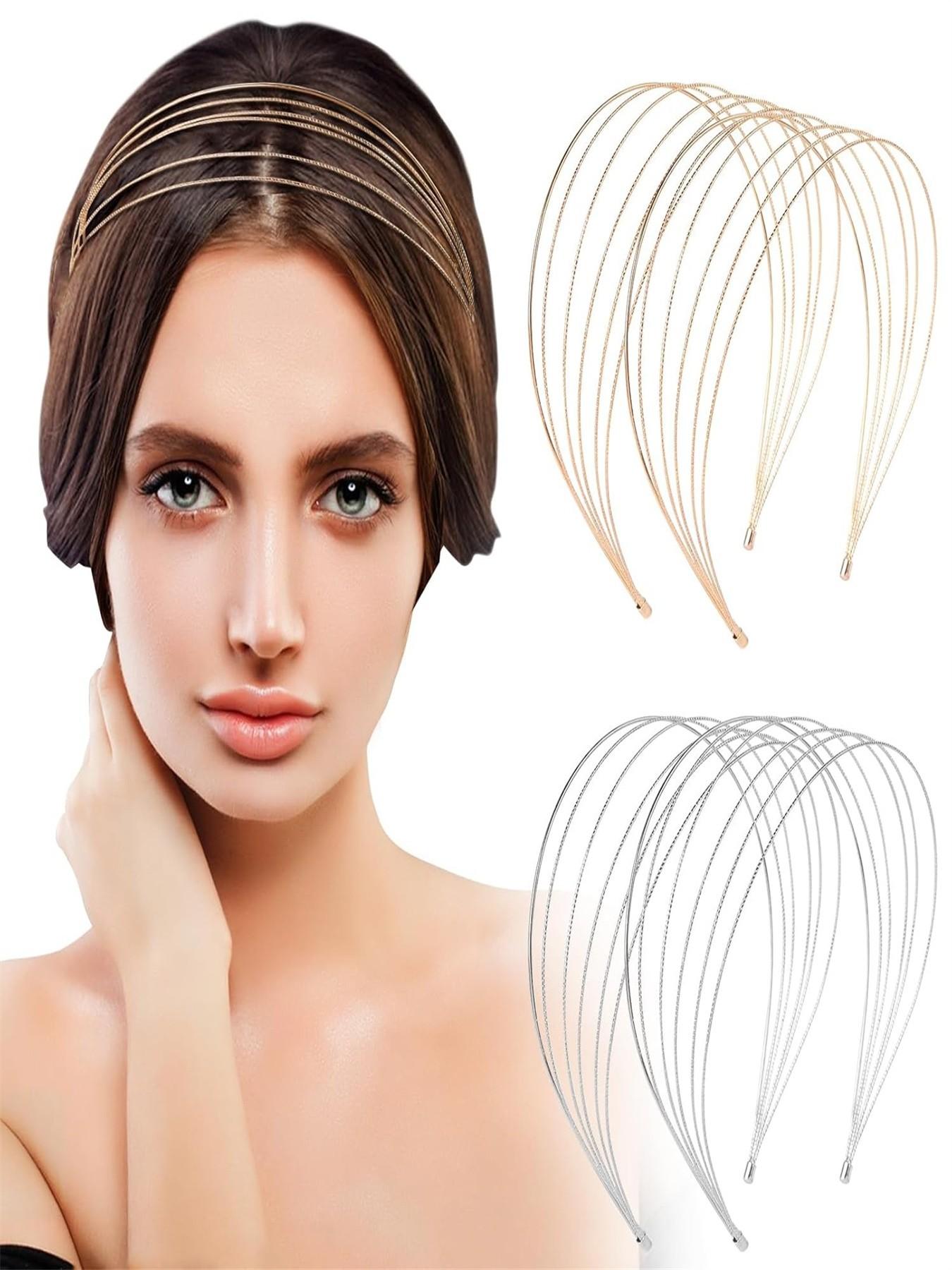 Women's Multi-Layer Metal Headband, Benoapce 4-Piece Set, Fashionable Thin Elastic Hair Accessories, Elegant Bridal Headbands for Weddings