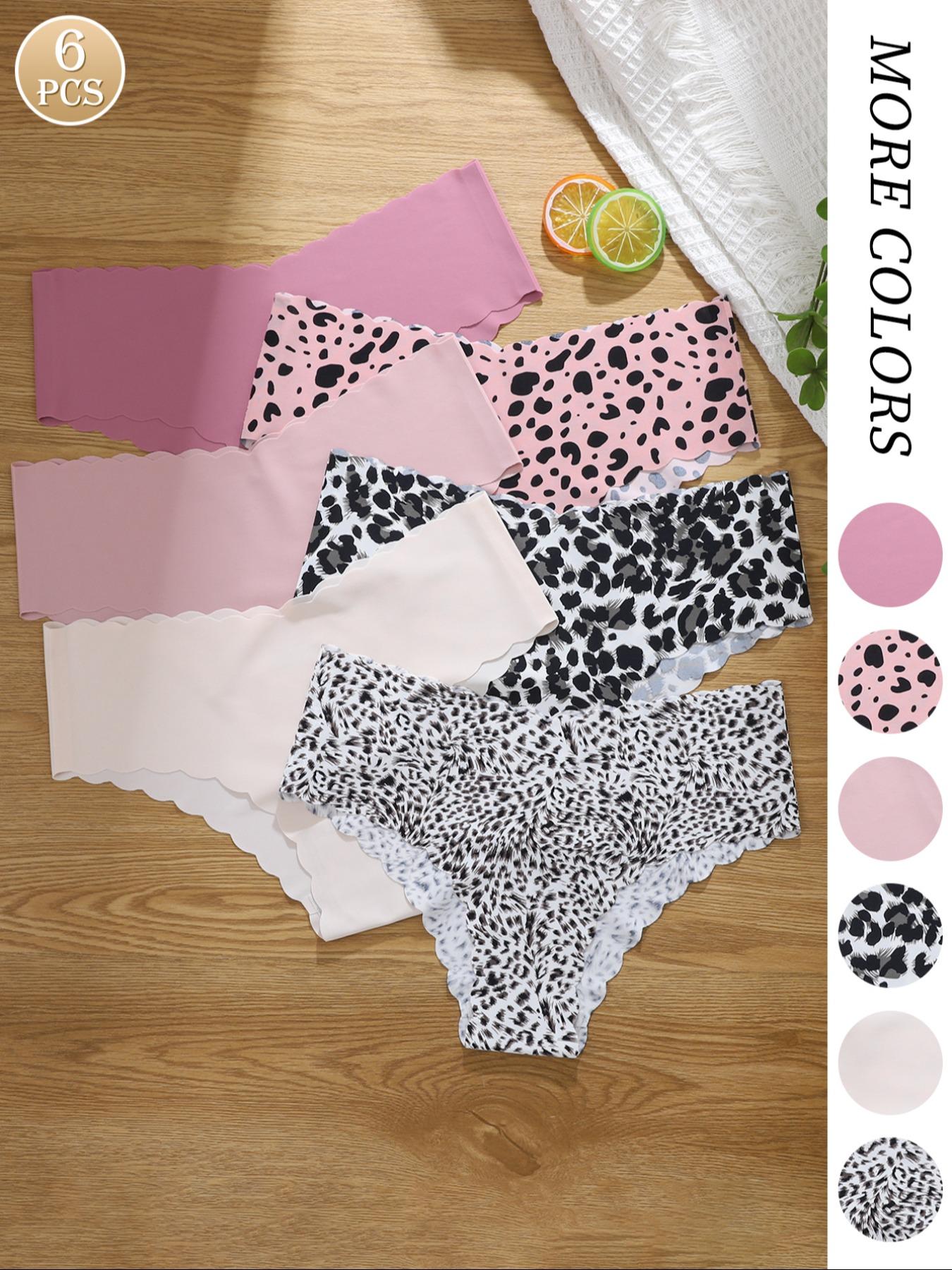 Women's Leopard Print & Solid Color Panties, Comfortable Seamless Fitted Briefs, V-Shaped Pull-Up Waistband, Floral Pattern