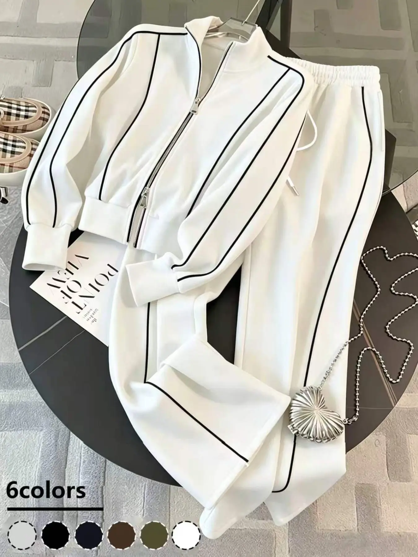 Women's Fall Winter Two-Piece Set, Long Sleeve Zip-Up Jacket with Casual Pants, Perfect for Daily Wear, Office, Outdoor Activities Clothes