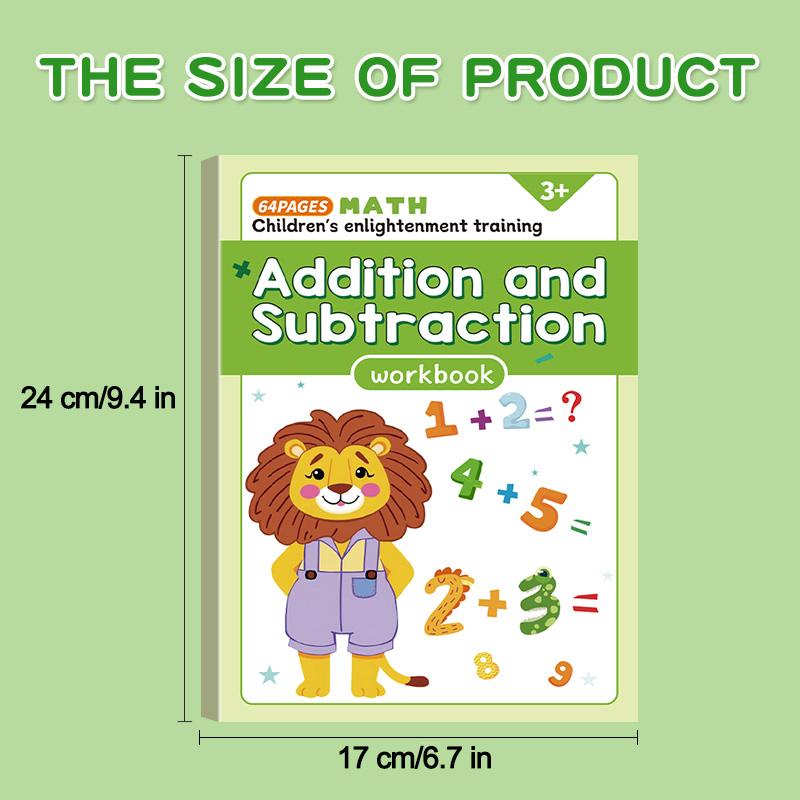 64 Page Math Practice Book, Repeated Tracing Numbers 1-10, Early Education Addition Subtraction, Cartoon Monster Theme, Easter Christmas Gift