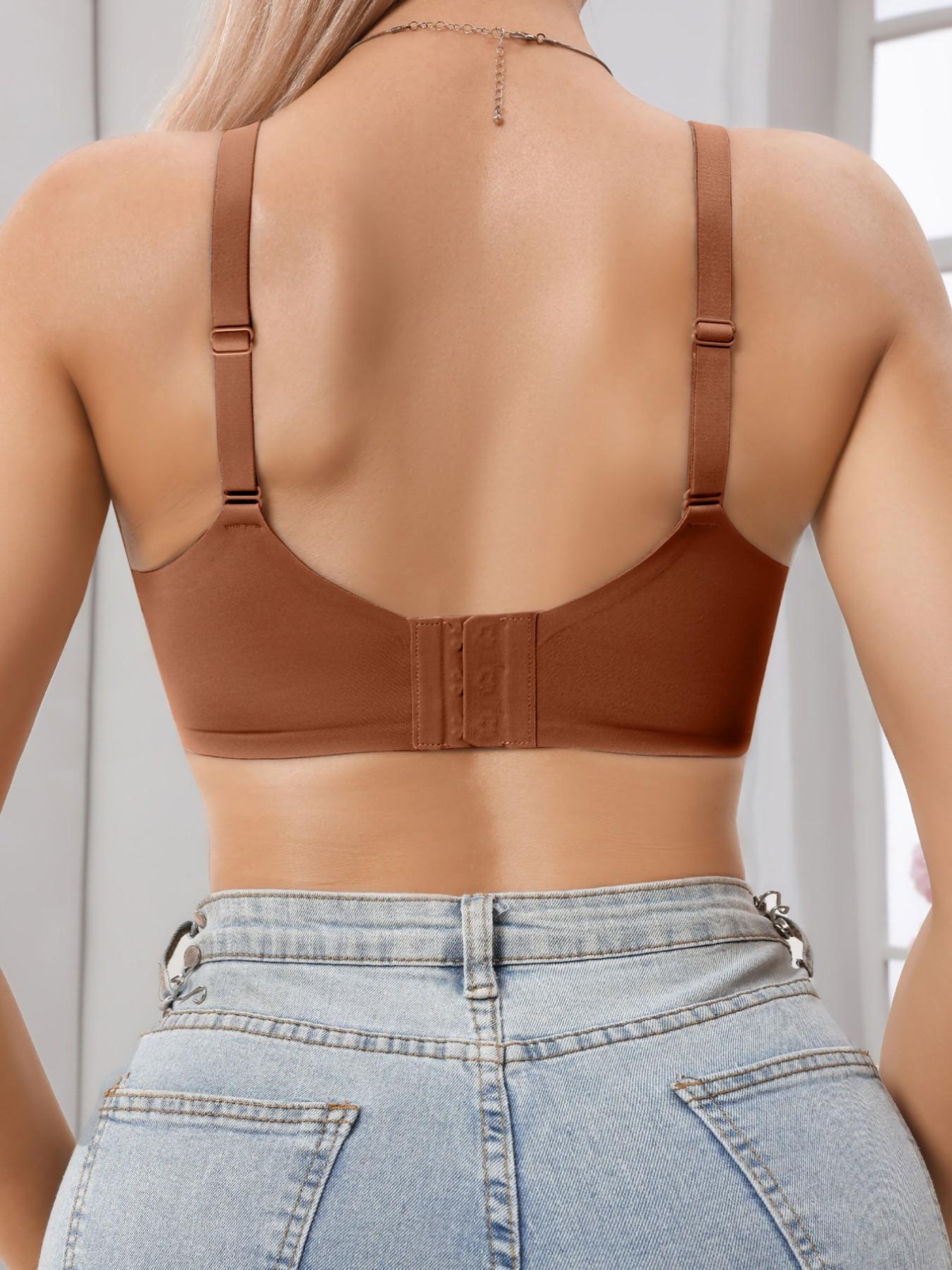 Jelly Bra Sexy V-Neck Gathered Wireless No Underwire Half Fixed Cup Pad Soft Comfort Women Daily Bra, Adjustable Strap, Medium Support, All Seasons