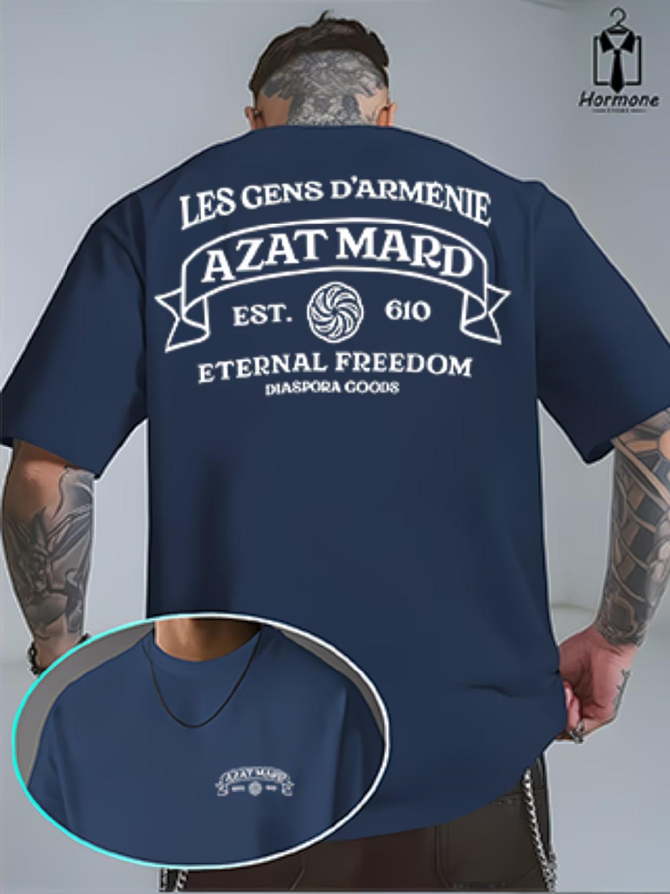 Culture Trend Brand Azat Mard Armenia Eternal Freedom T-Shirt, Casual Graphic Short Sleeve, Fitted Polyester, Versatile Streetwear