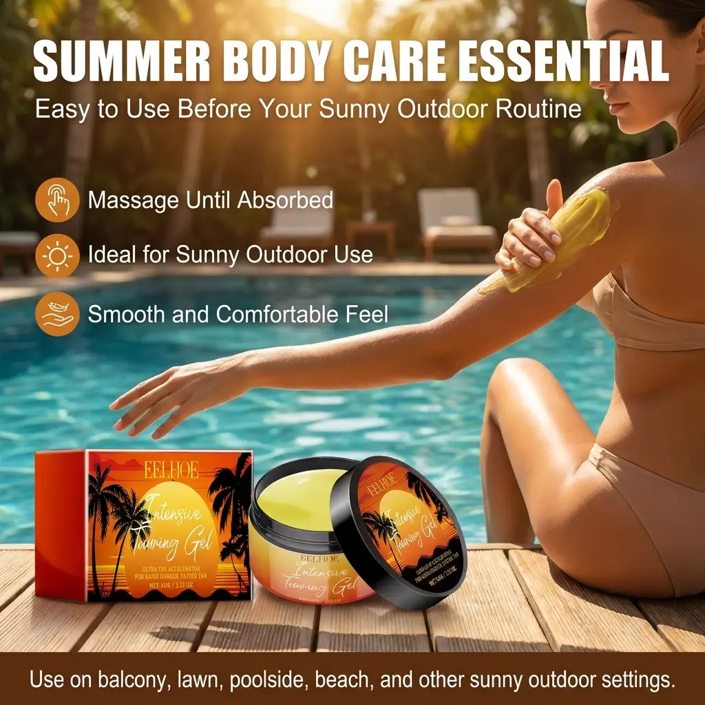 Outdoor Tanning Gel for Body, Lightweight Moisturizing Bronzing Gel for Summer Beach and Poolside Use, Refreshing Body Care for an Even-Looking Golden Bronze Glow, Hydrating Non-Greasy Tanning Lotion for Arms, Legs, Back and All-Over Skin