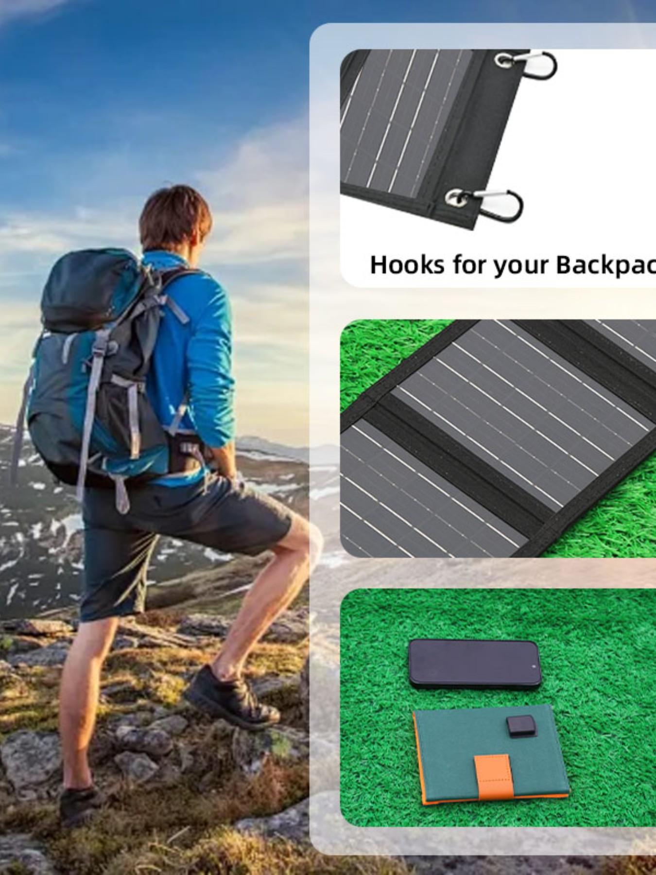Portable Solar Panel, Foldable Solar Panel with 30w USB Port, Ideal for Camping Backpacks, Compatible with Phones Laptops RV Car, Flexible Solar Panel