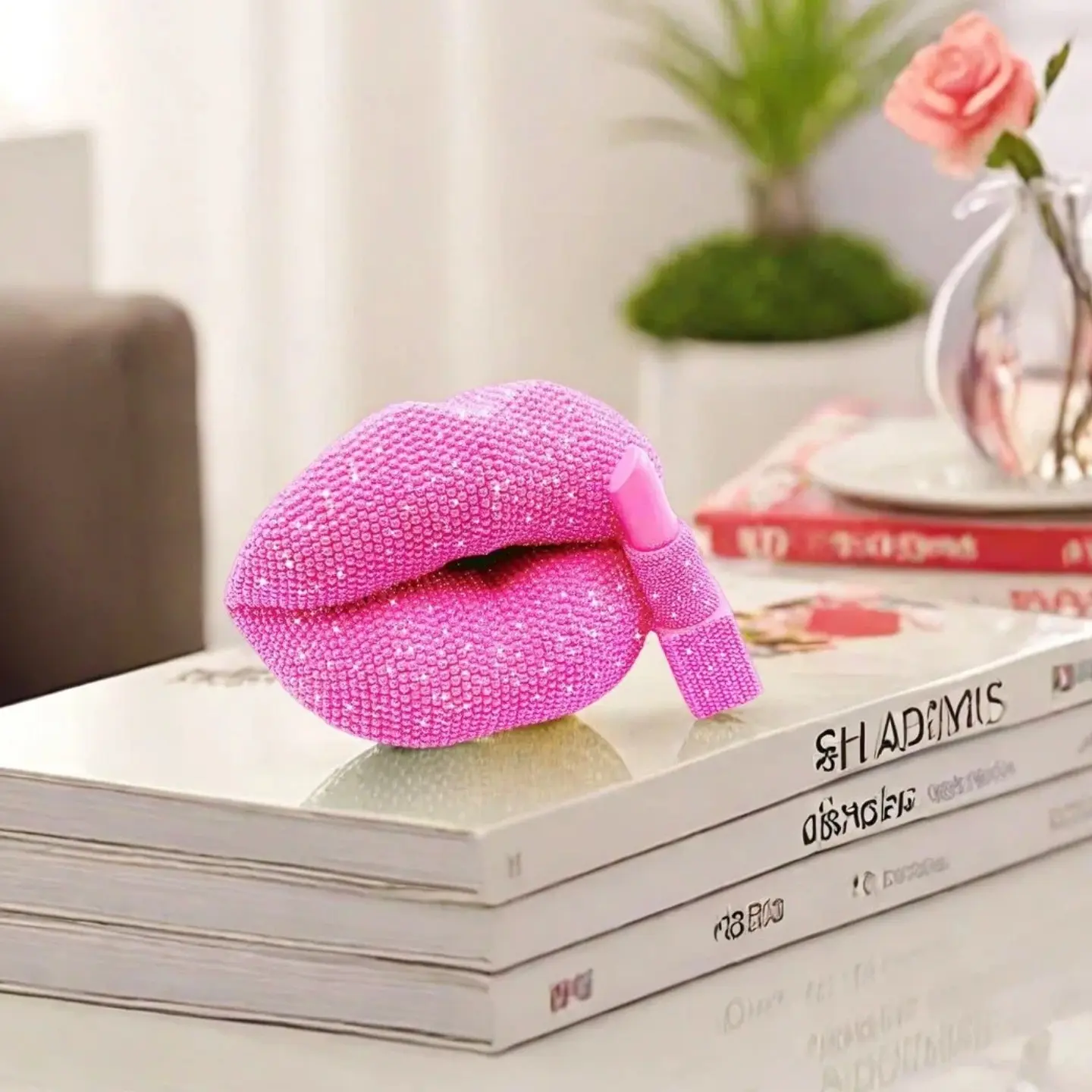 Sexy Lipstick Lips Statue Ornament, Resin Figure, Home Decor Figurine, Studded Decor, Home Decor Accessory, Perfect for Home Living Room Office Restaurant Decor, Ideal Valentine's Day Thanksgiving Christmas Wedding Gift