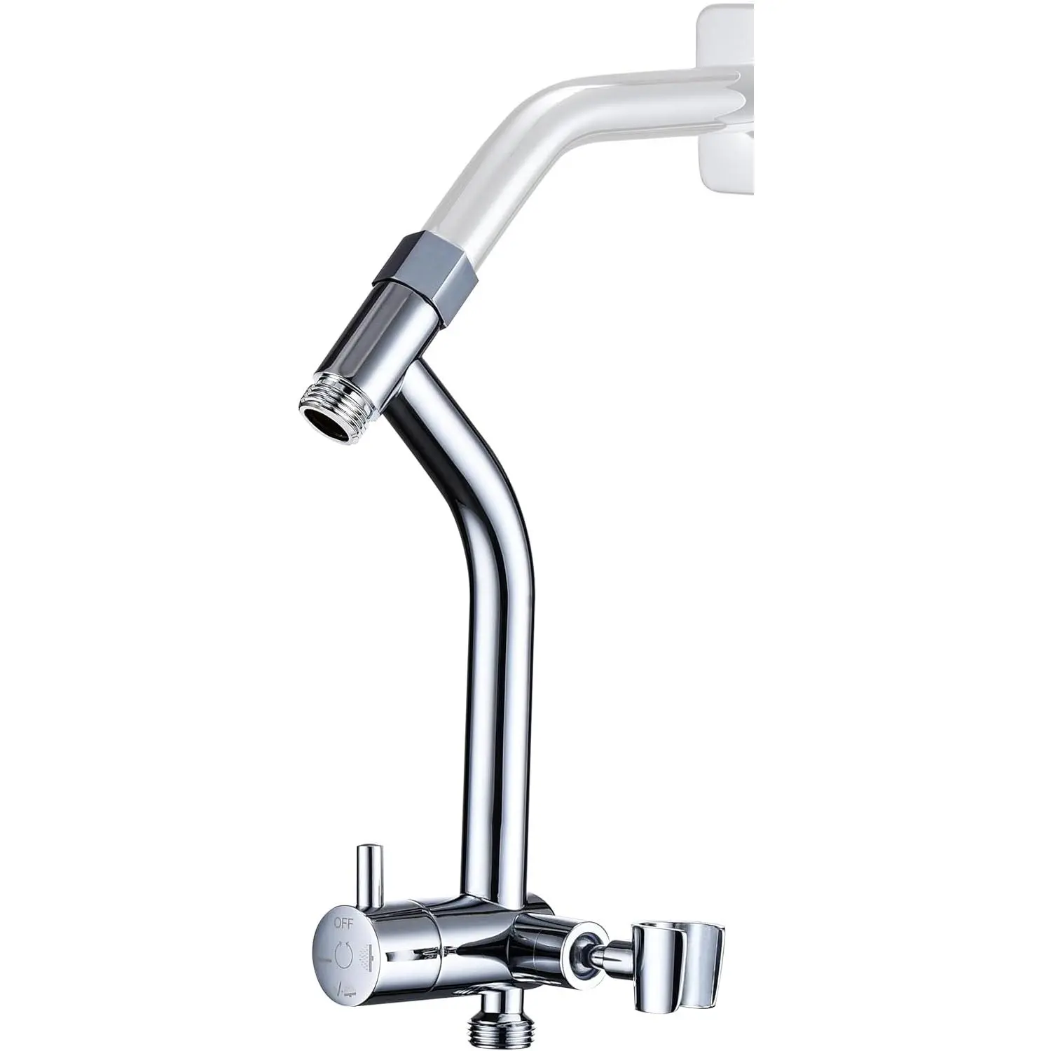 Metal Shower Diverter with Low Handheld Holder (Chrome) | 6 Inch Downward-Extend Bracket for  Heights, 4  Modes with Pause Mode, Anti-Leak, Easy Install,