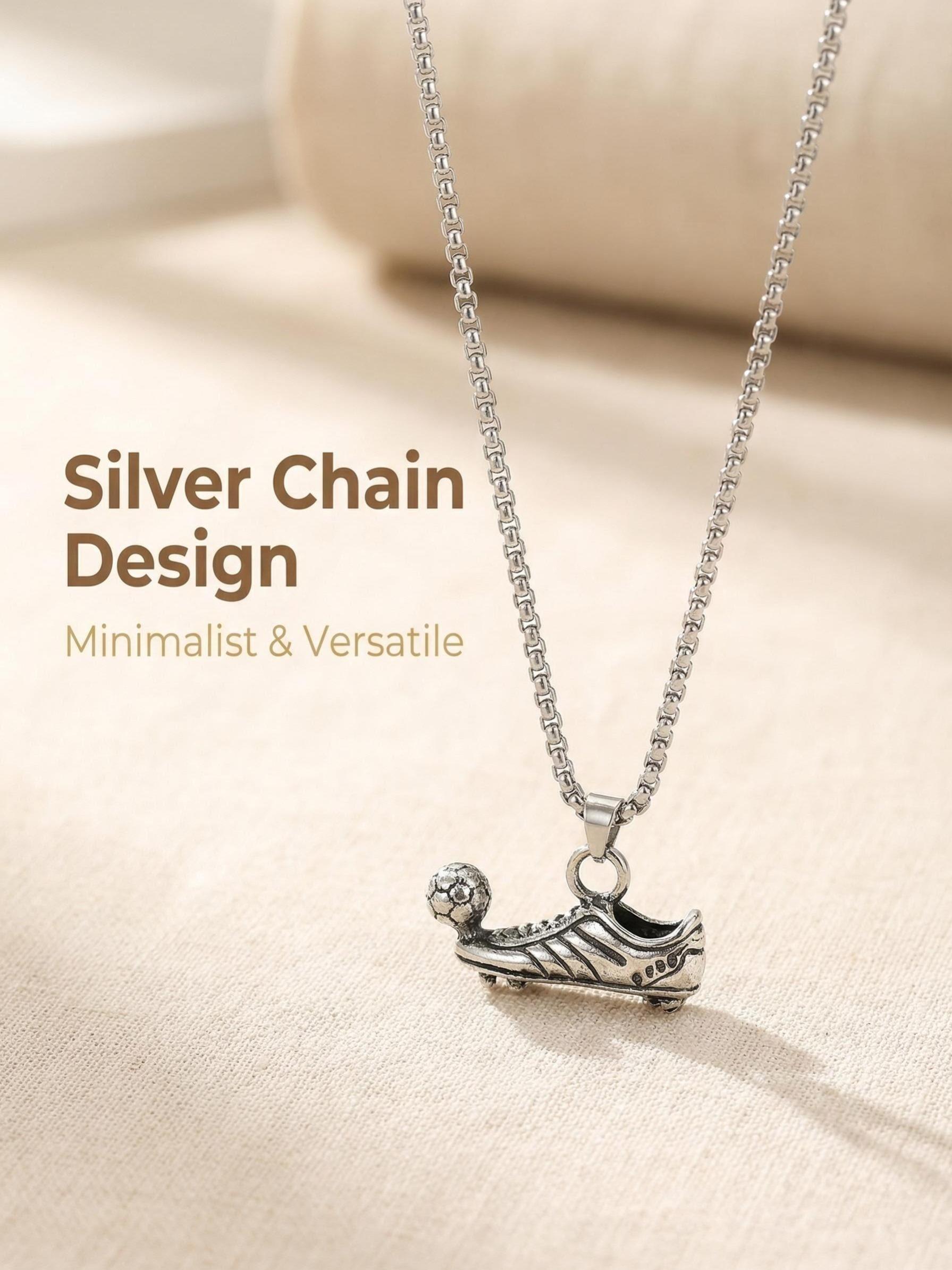 Unisex Stainless Steel Football Necklace, Punk Hip Hop Street Style Pendant, Fashionable Soccer Fan Jewelry, Unique Gift Idea