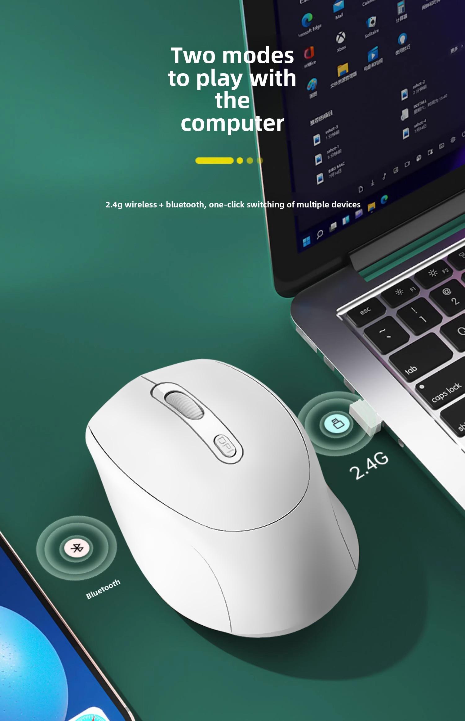 Dual Mode Wireless Bluetooth-compatible Mouse, Pc Mouse Wireless, Computer Peripherals, Bluetooth-compatible 5.0 Direct Connection, Low Latency, Long Battery Life, Ergonomic Design, Portable and Easy to Use