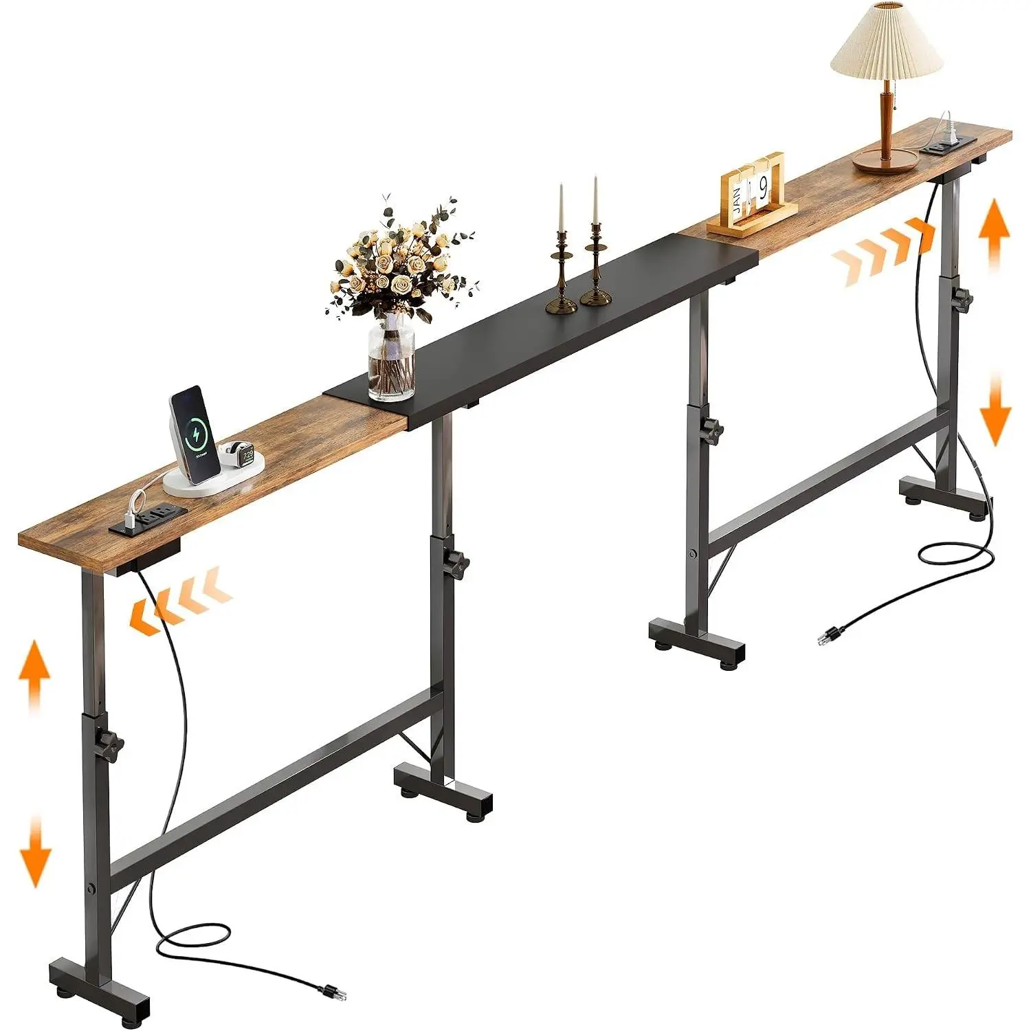 78"-106" Adjustable Length Behind Couch Sofa Table with 2 Power Outlets