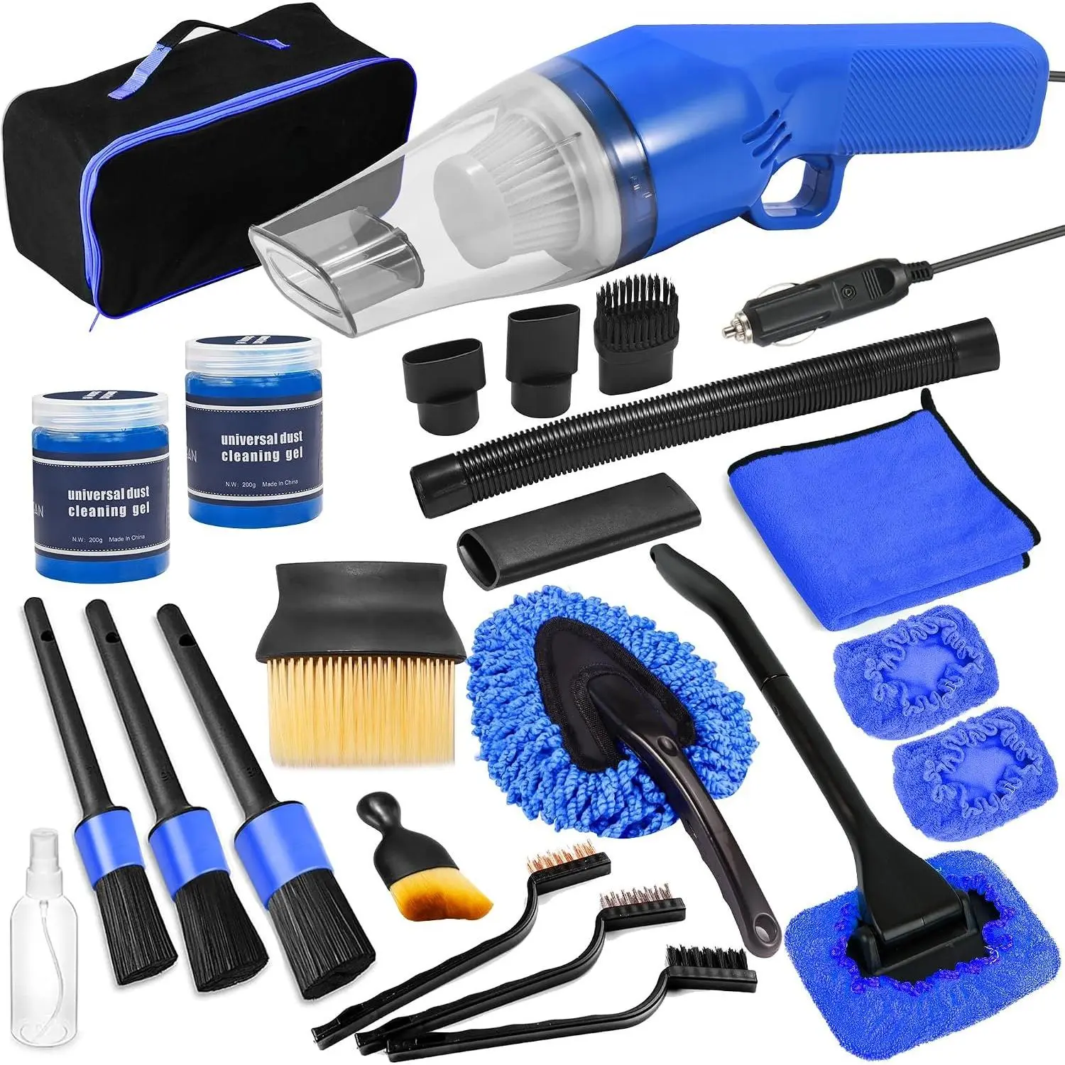 18 count  Cleaning Kit,  Interior Detailing Kit with Blue High Power Handheld Vacuum, Detailing Brush Set, Windshield Cleaner, Cleaning Gel, Complete Auto Accessories for Men, Women