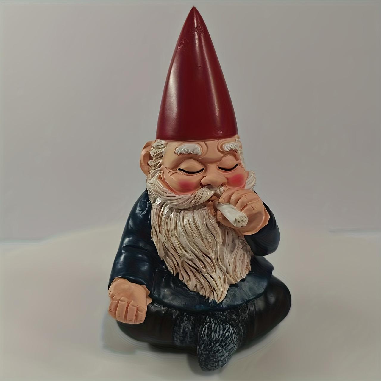 Smoking gnome garden statue-resin gnome sculpture, suitable for outdoor decoration, perfectly matched with courtyard and lawn-charming fairy tale theme