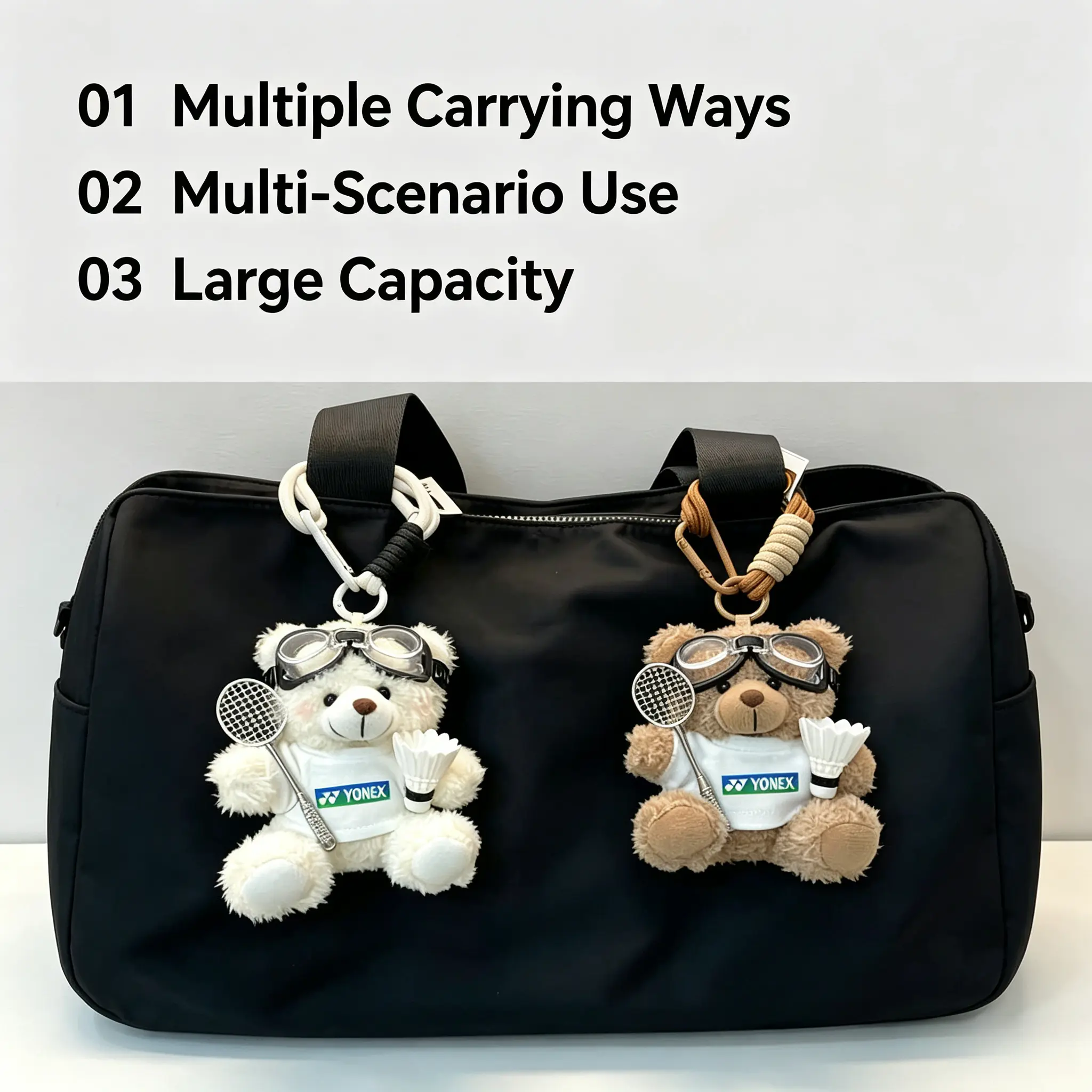 Badminton Bear Plush Keychain, Pilot Goggle Teddy Bag Charm, Cute Sports Doll Pendant Gift For Badminton Lovers