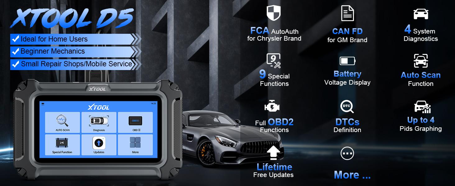 [Summervibes] XTOOL D5 OBD2 Scanner Greenish ECM/TCM/ABS/SRS Car Diagnostic Tool, Electronic Brake Reset, ABS Bleed, Throttle Relearn, Clear Check Engine Light, Lifetime Free Updates car diagnosis scanner Automotive Vehicle Special Functions Obd2 Obdii su