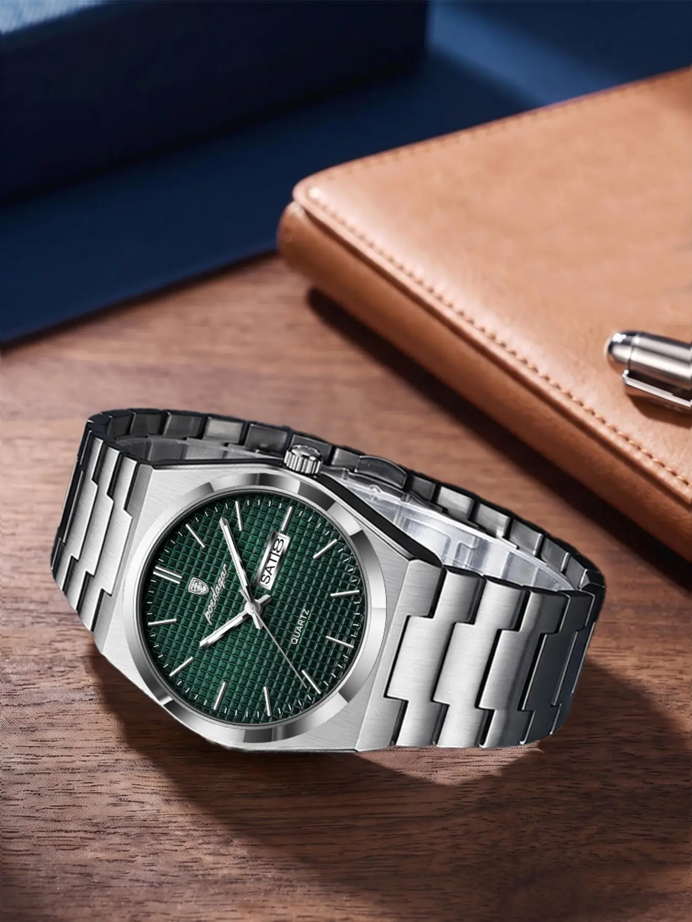 POEDAGAR Exquisite Casual Men's Watch Stainless Steel Waterproof Night Light Fashion Casual Quartz Analog Quartz Men's Watch Date Week Men's Watch Modern Fashionable Wristwatch Analogue Quartz Watch