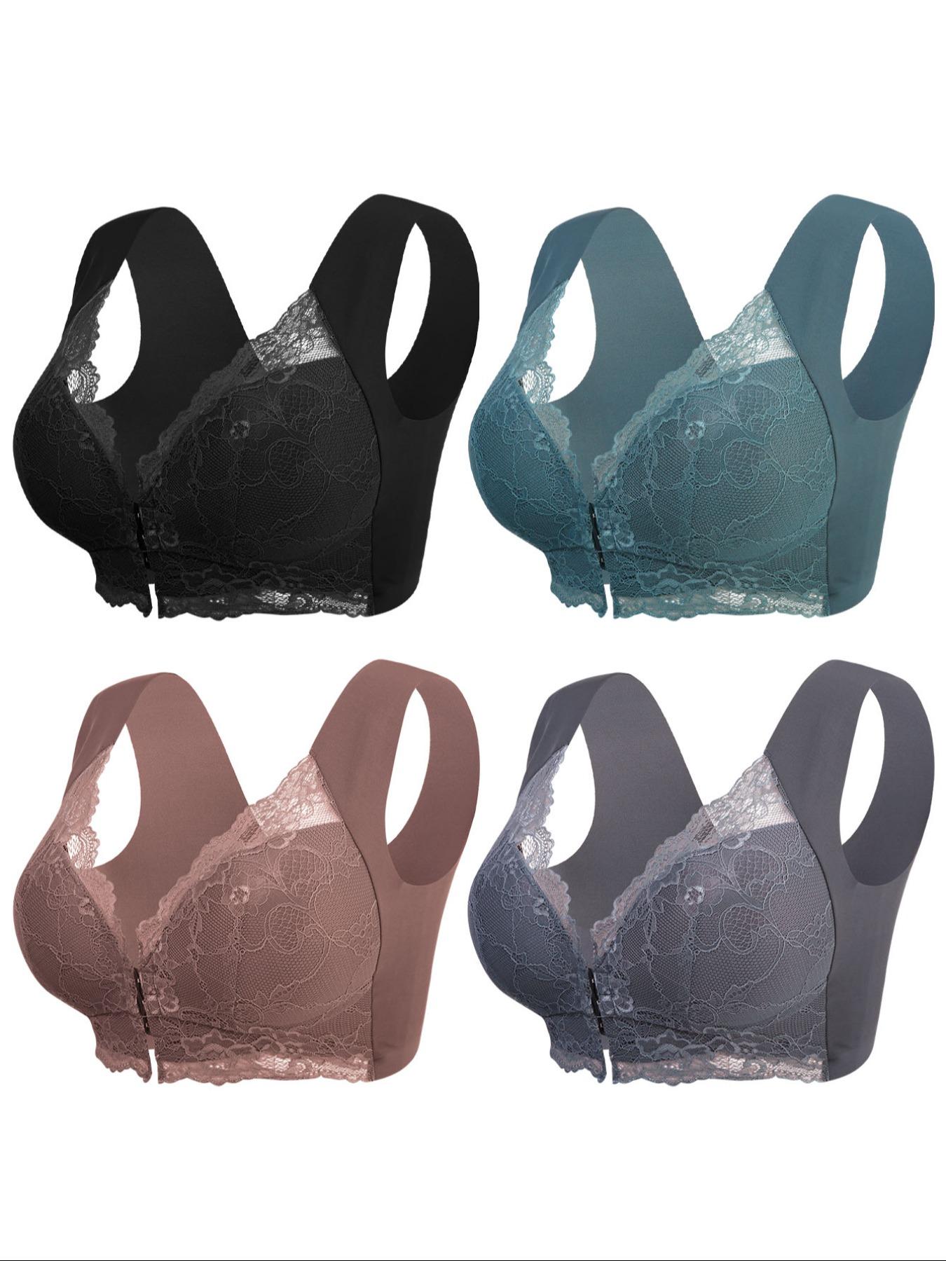 4 Pack Women's Solid Wireless Buckle Bra, Soft Comfy Breathable Basic Underwear, Medium Support, Fit, Casual Style, All Seasons Lingerie Top