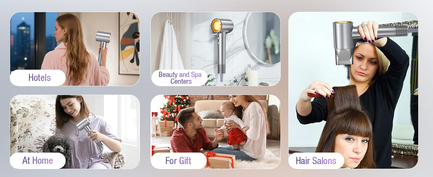 Hair Dryer with 150,000 RPM Brushless Motor – Fast Drying, 3 Heat Settings, LED Indicator, Ionic Technology, Quiet & Lightweight with Diffuser