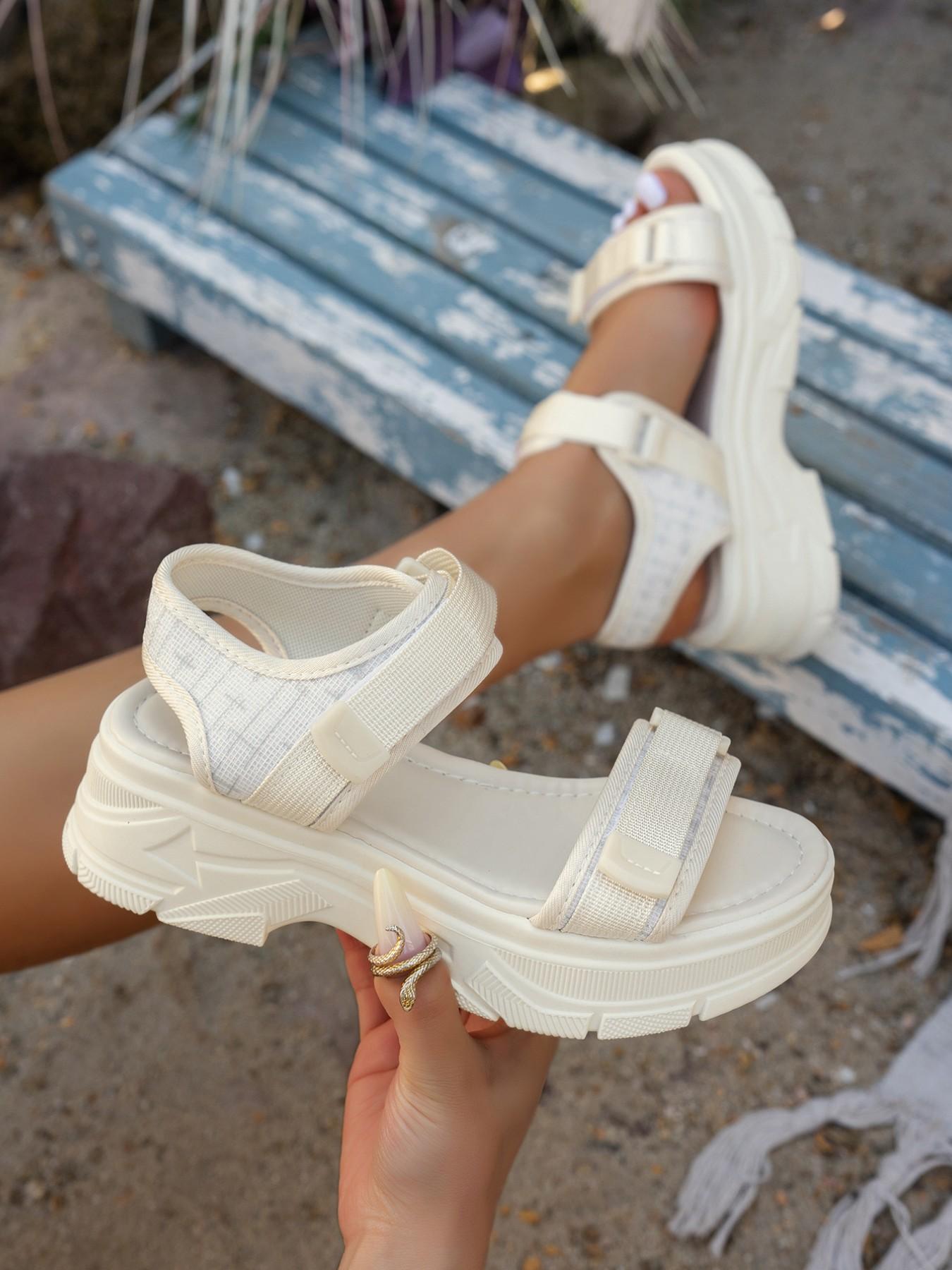 Women's Sequined Thick Sole Sandals, Velcro Platform Beach Shoes, Summer Height-Boosting Anti-Slip Dad Sneakers, Sporty Flip Flops