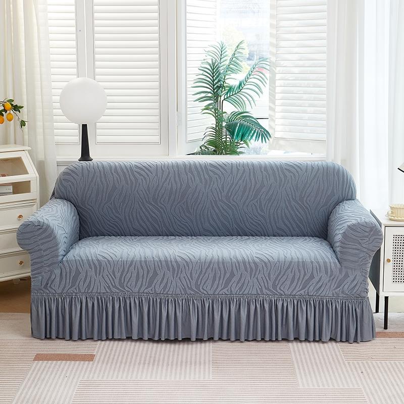 1pc Solid Color Microfiber Water Wave Elastic Stretch Sofa Cover, Elastic Couch Cover, Elastic Sofa Slipcover, Slip Resistant Sofa Protector with Skirt, Easy Care Dust Cover for 1 to 4 Seater Sofas, Home Decoration