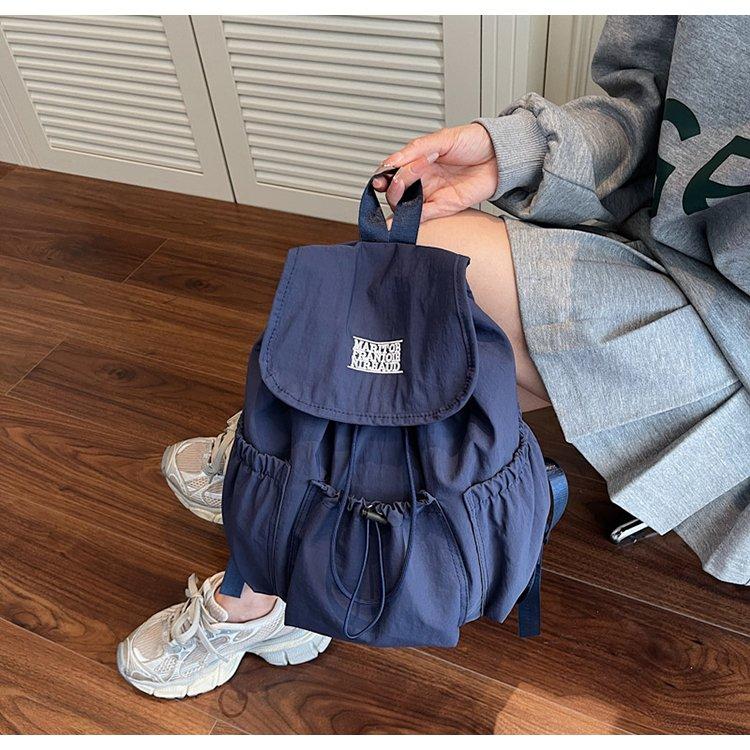 Korean Style Ins Drawstring Flap Backpack, Lightweight Nylon Casual Daypack, Large Capacity School Bag, Multi-Use Rucksack for Commute & Travel