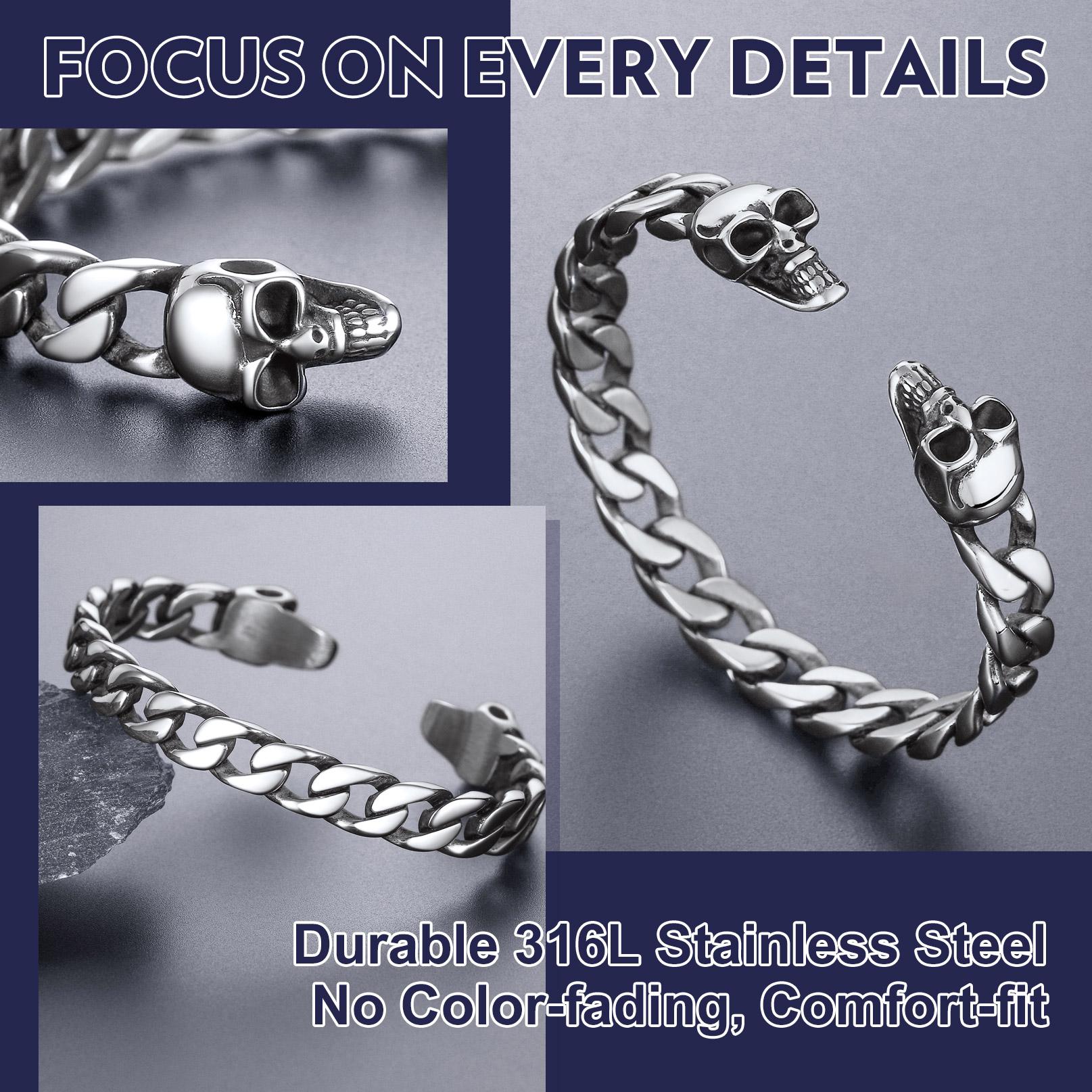 FaithHeart Twin Skull Cuff Bracelet for Unisex Stainless Steel FaithHeart Twin Skull Cuff Bracelet for Unisex Stainless Steel