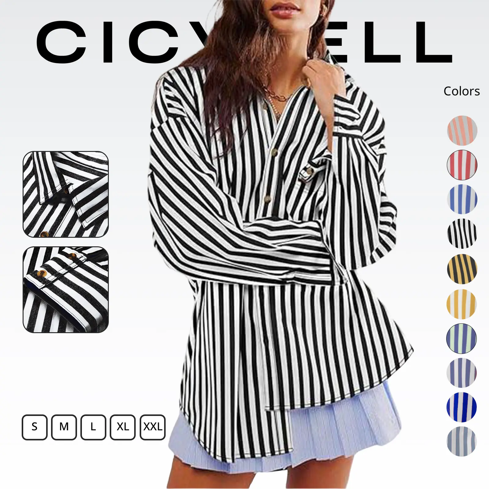 Cicy Bell Women's Oversized Striped Button Down Shirts Boyfriend Long Sleeve Collared Work Blouses Casual Chic Fit Cicy Bell Women's Oversized Striped Button Down Shirts Boyfriend Long Sleeve Collared Work Blouses Casual Chic Fit